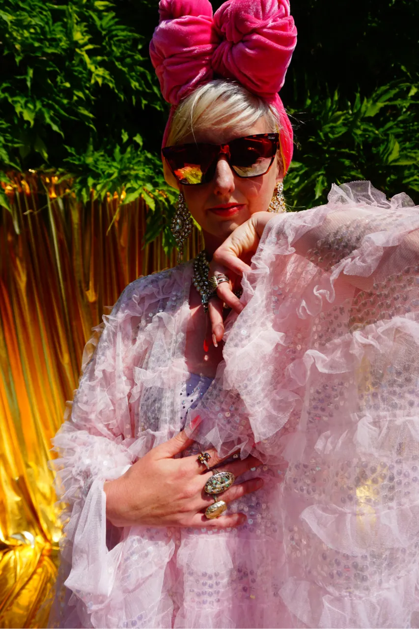 Pale pink Sequin Ruffle Tulle Kimono Robe