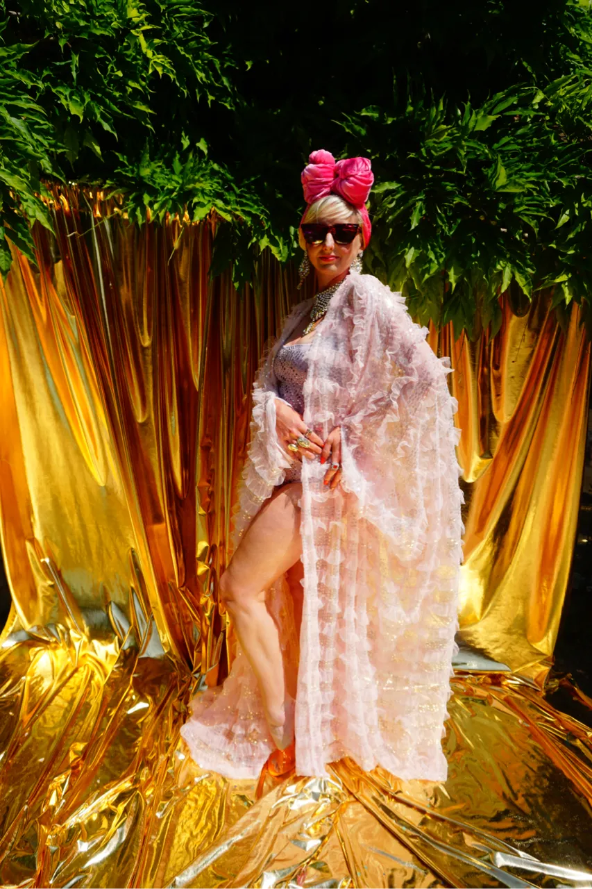 Pale pink Sequin Ruffle Tulle Kimono Robe