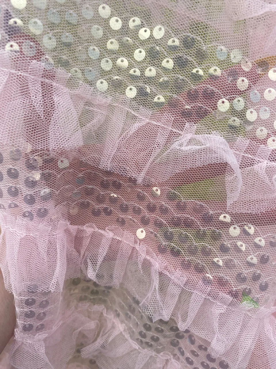 Pale pink Sequin Ruffle Tulle Kimono Robe