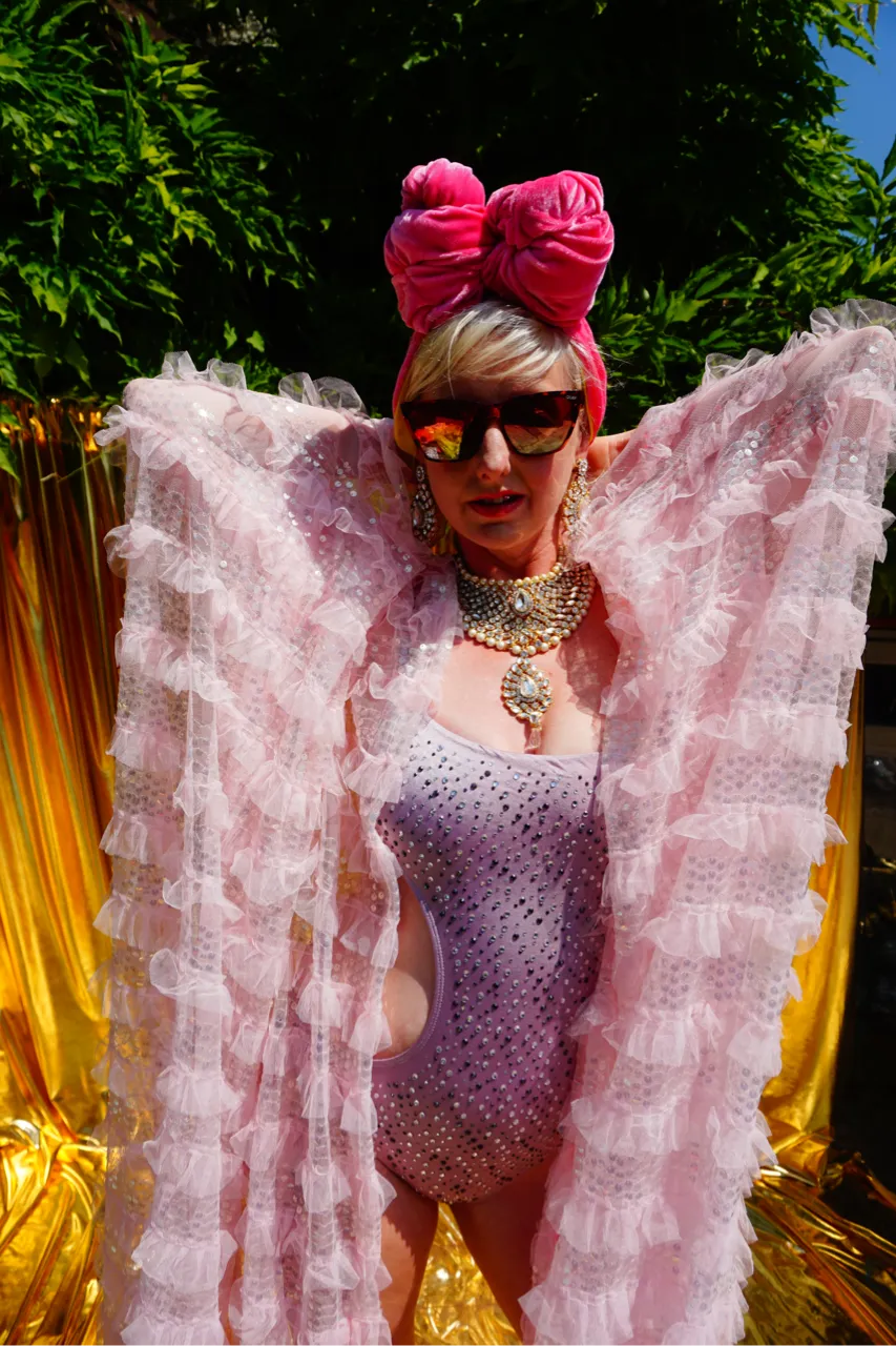 Pale pink Sequin Ruffle Tulle Kimono Robe
