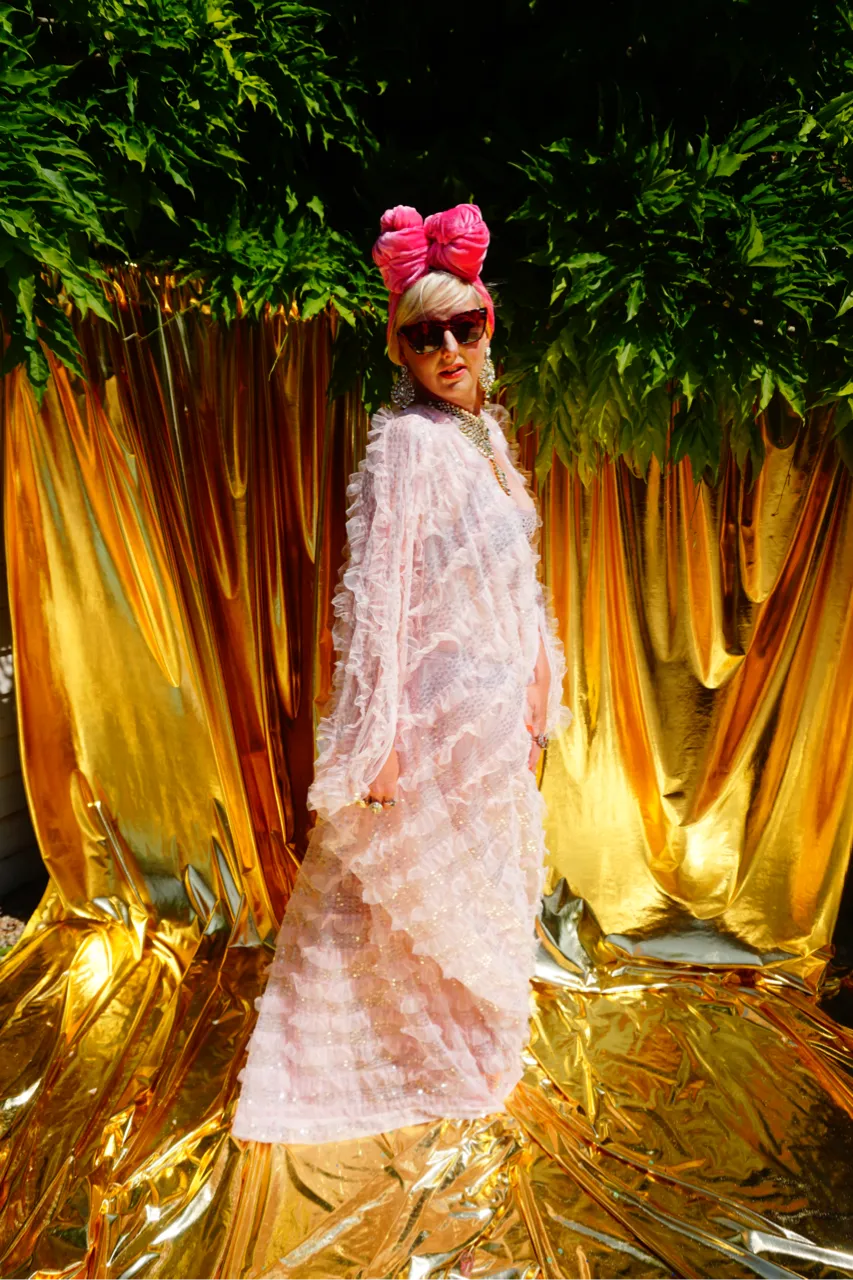 Pale pink Sequin Ruffle Tulle Kimono Robe