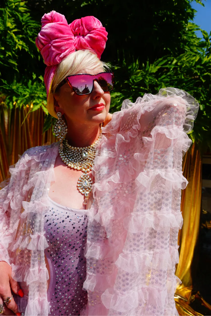 Pale pink Sequin Ruffle Tulle Kimono Robe