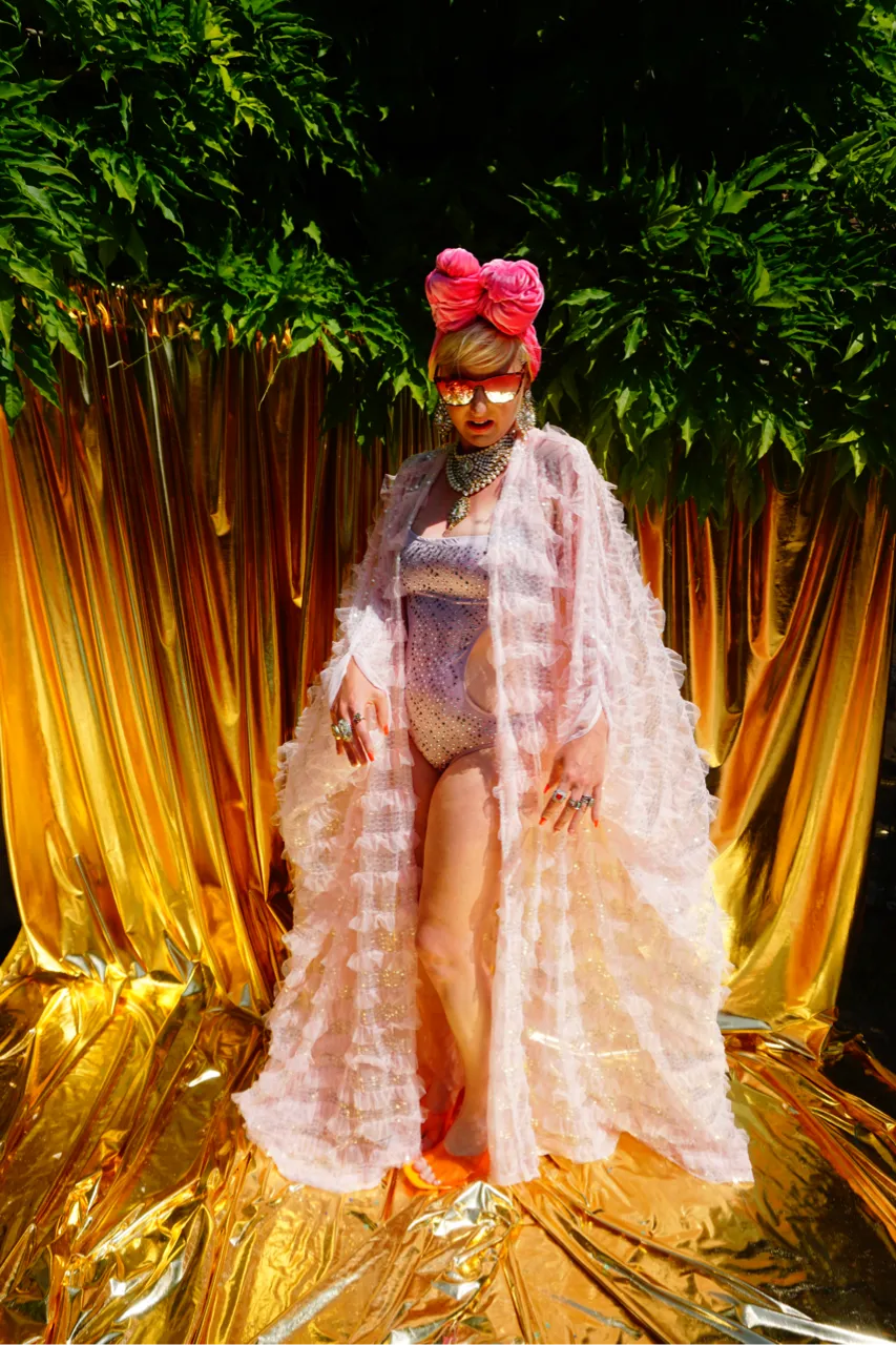 Pale pink Sequin Ruffle Tulle Kimono Robe