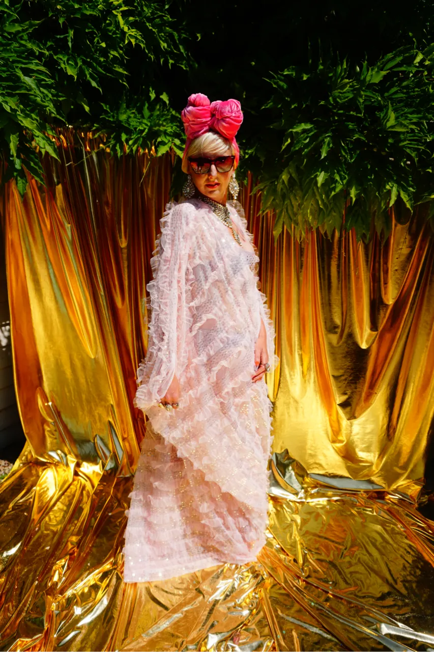 Pale pink Sequin Ruffle Tulle Kimono Robe