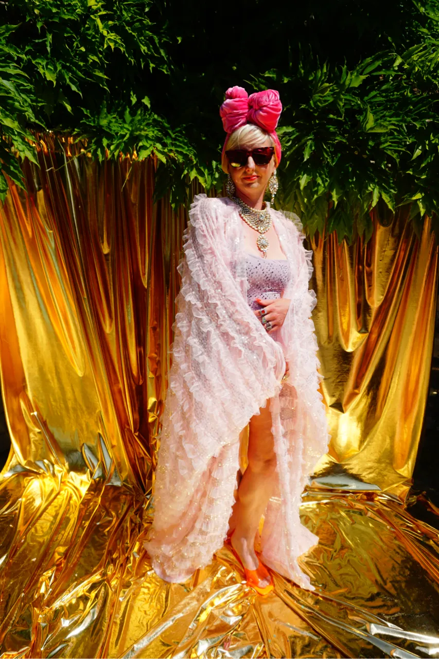 Pale pink Sequin Ruffle Tulle Kimono Robe