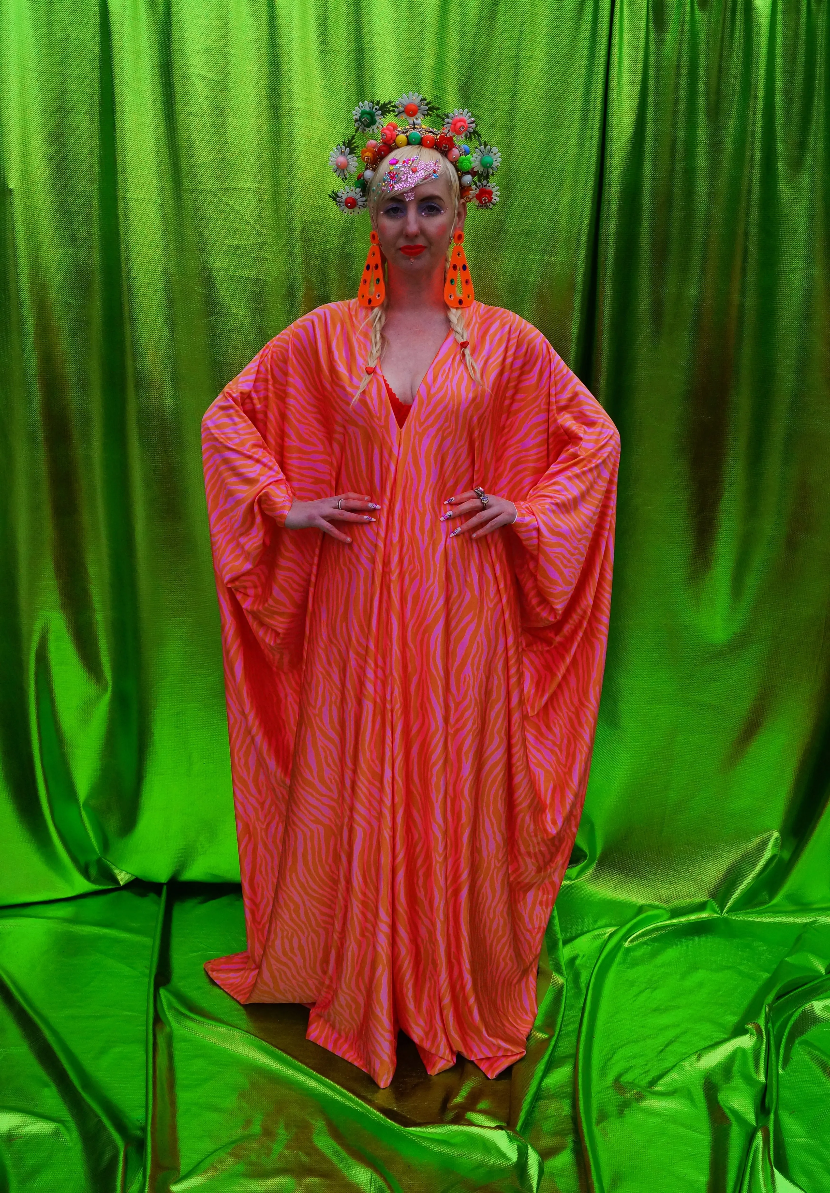 Pink and Orange print kaftan Gown