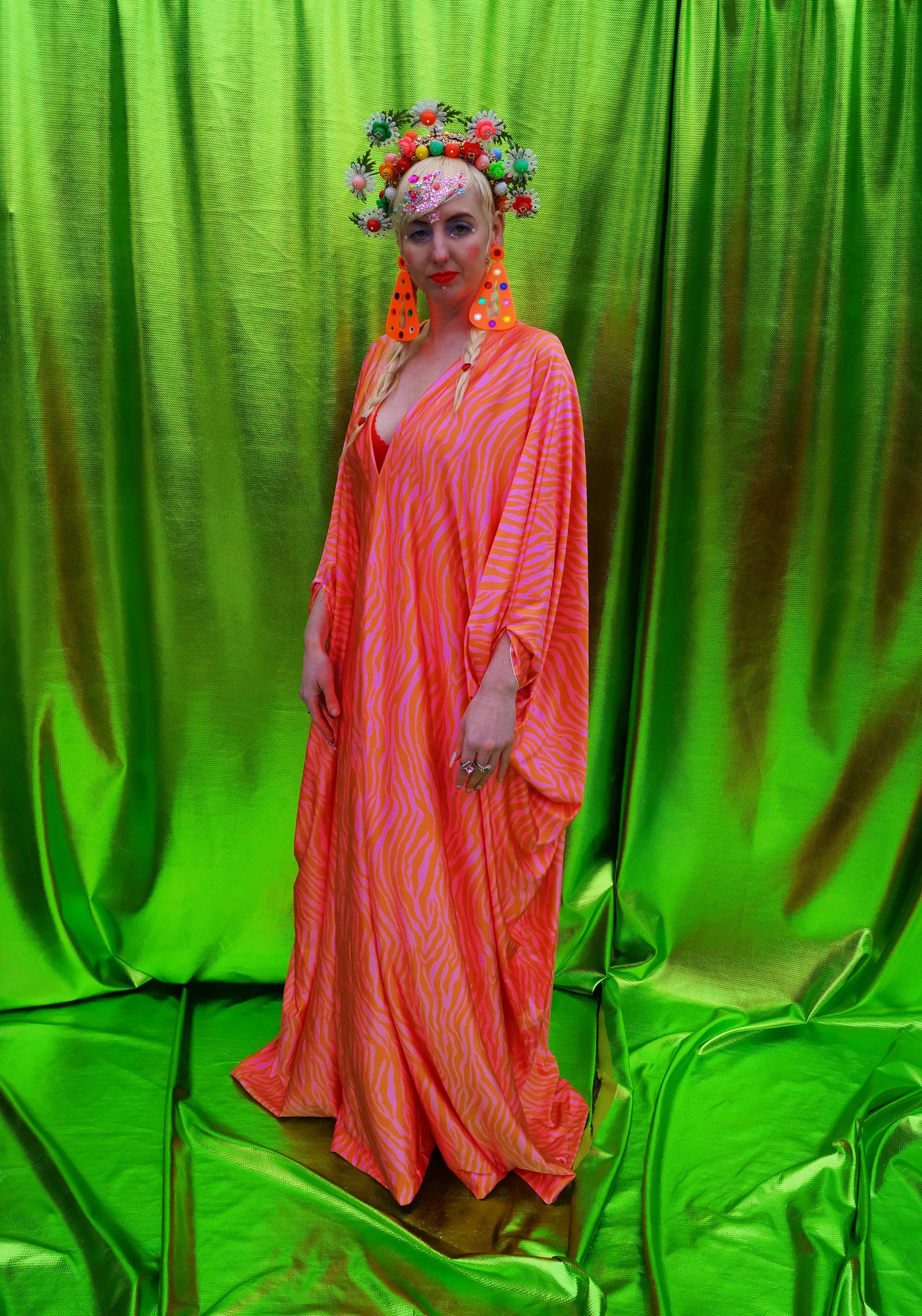 Pink and Orange print kaftan Gown