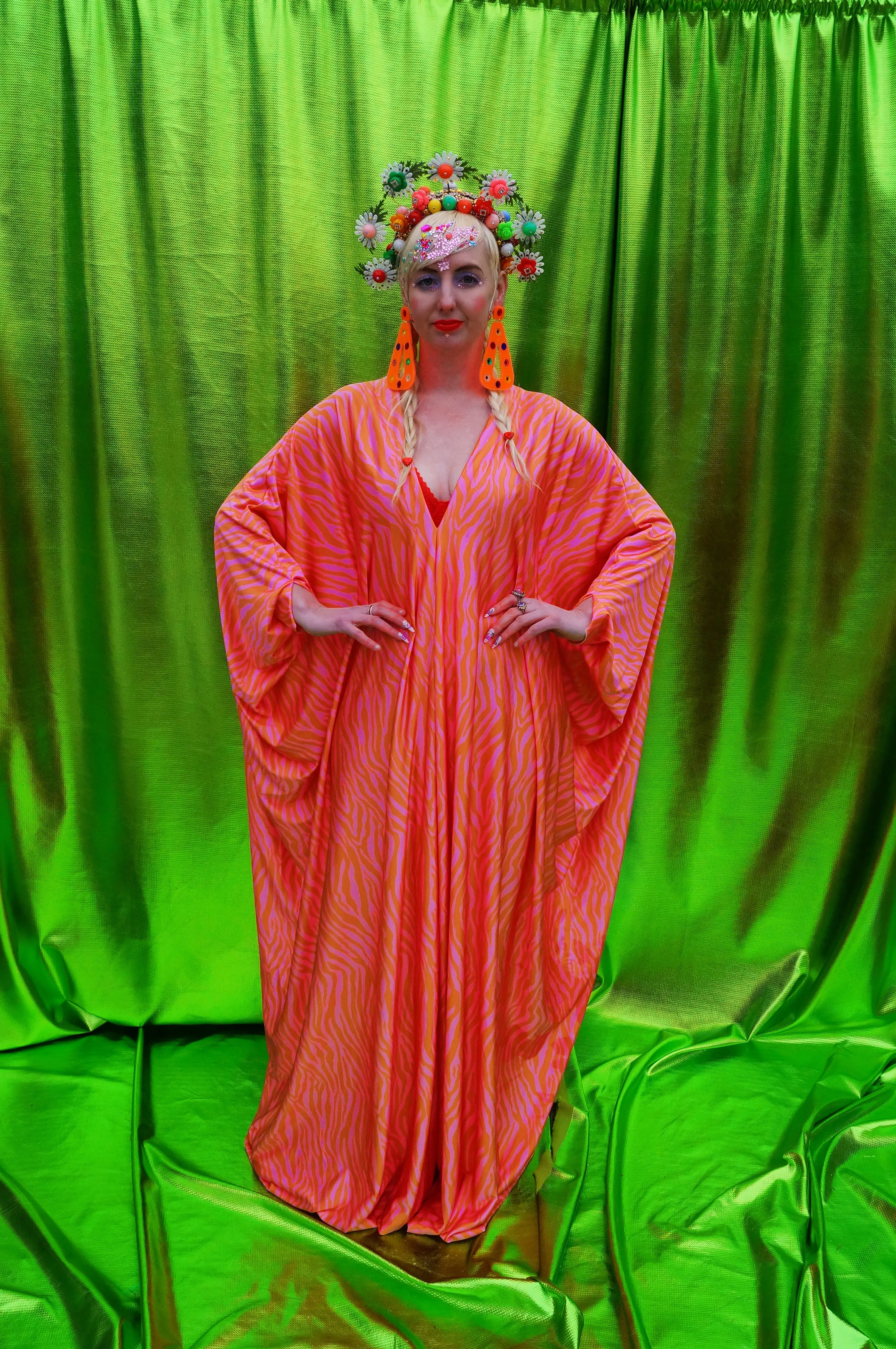 Pink and Orange print kaftan Gown