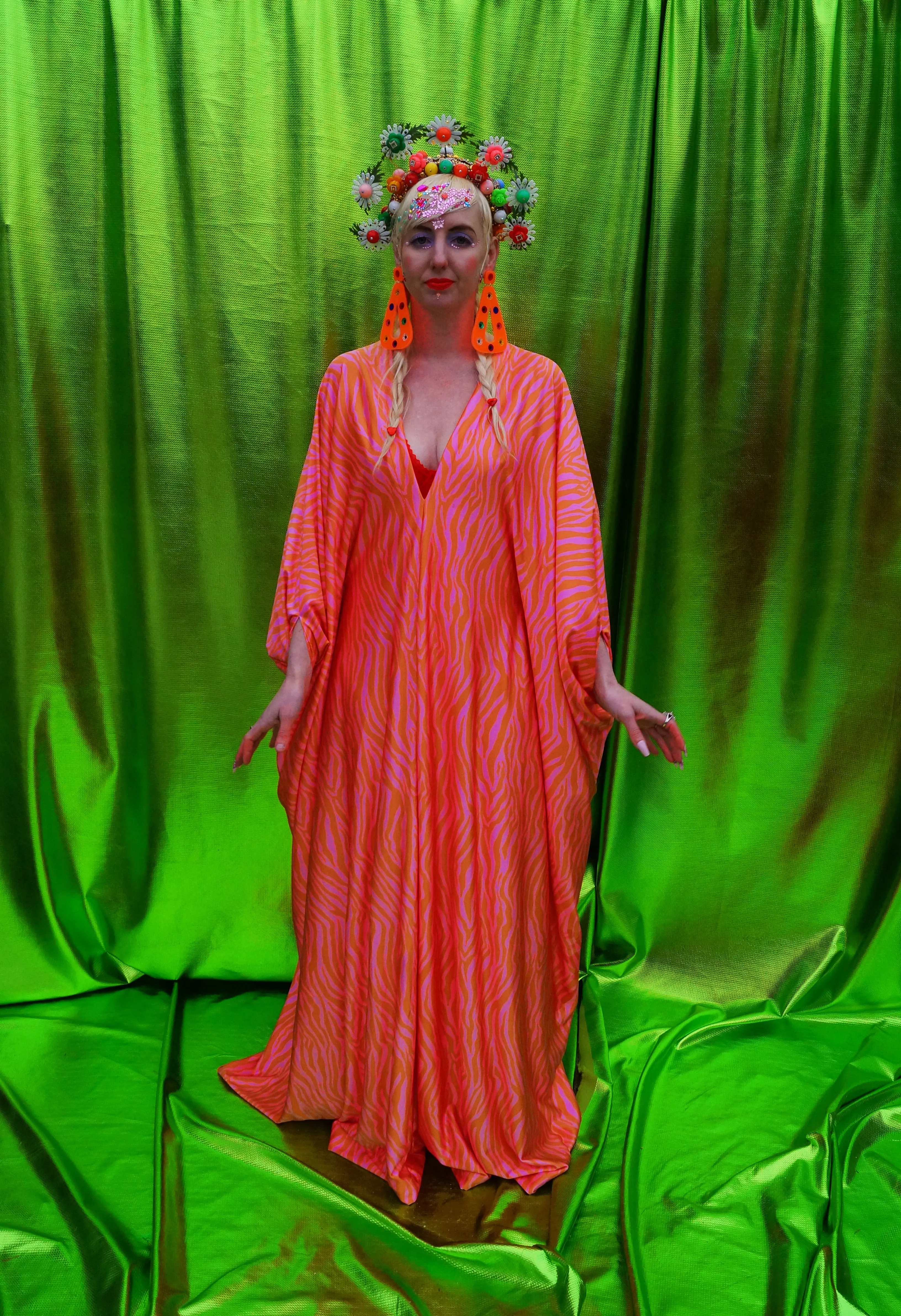 Pink and Orange print kaftan Gown