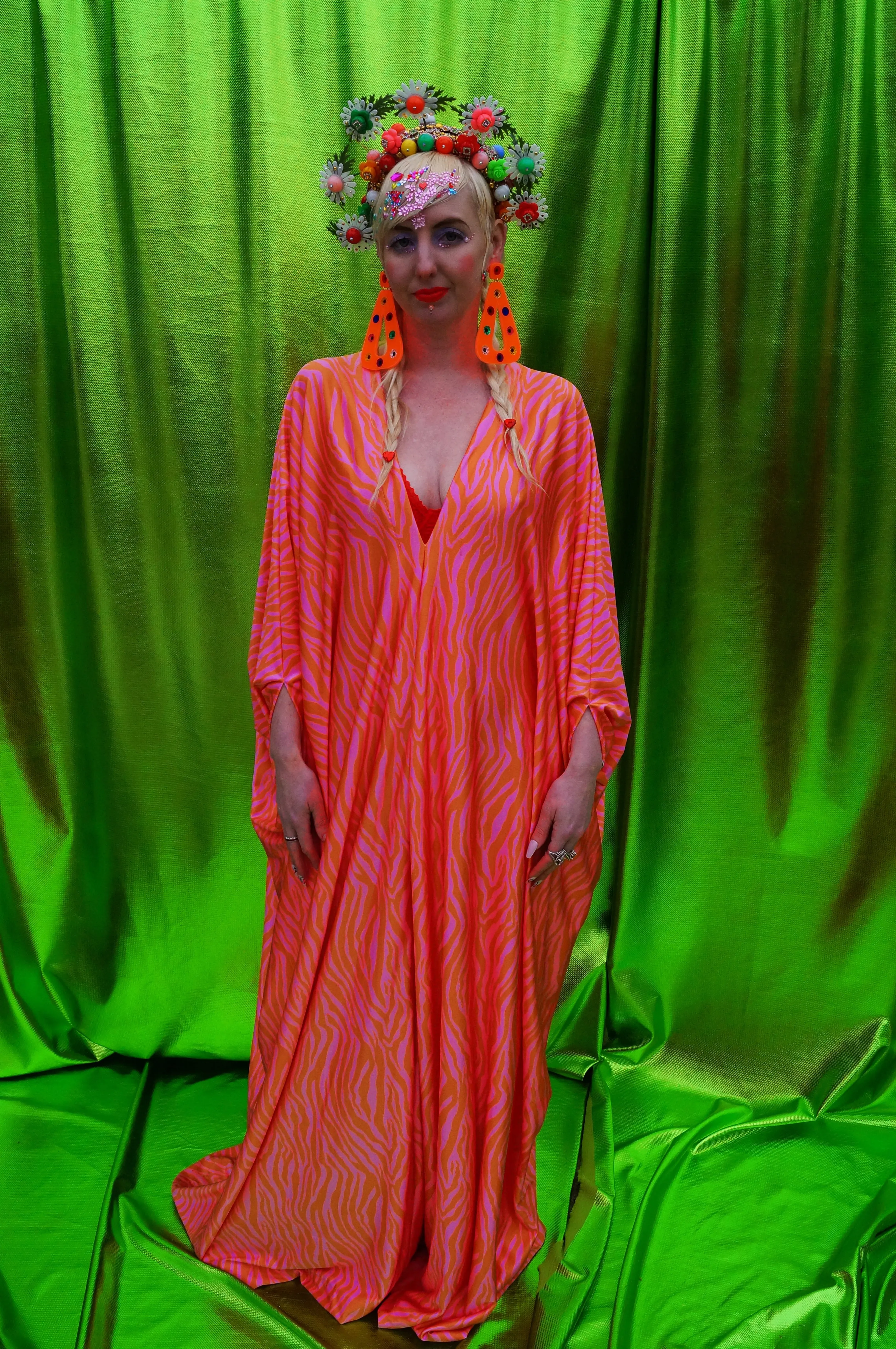 Pink and Orange print kaftan Gown