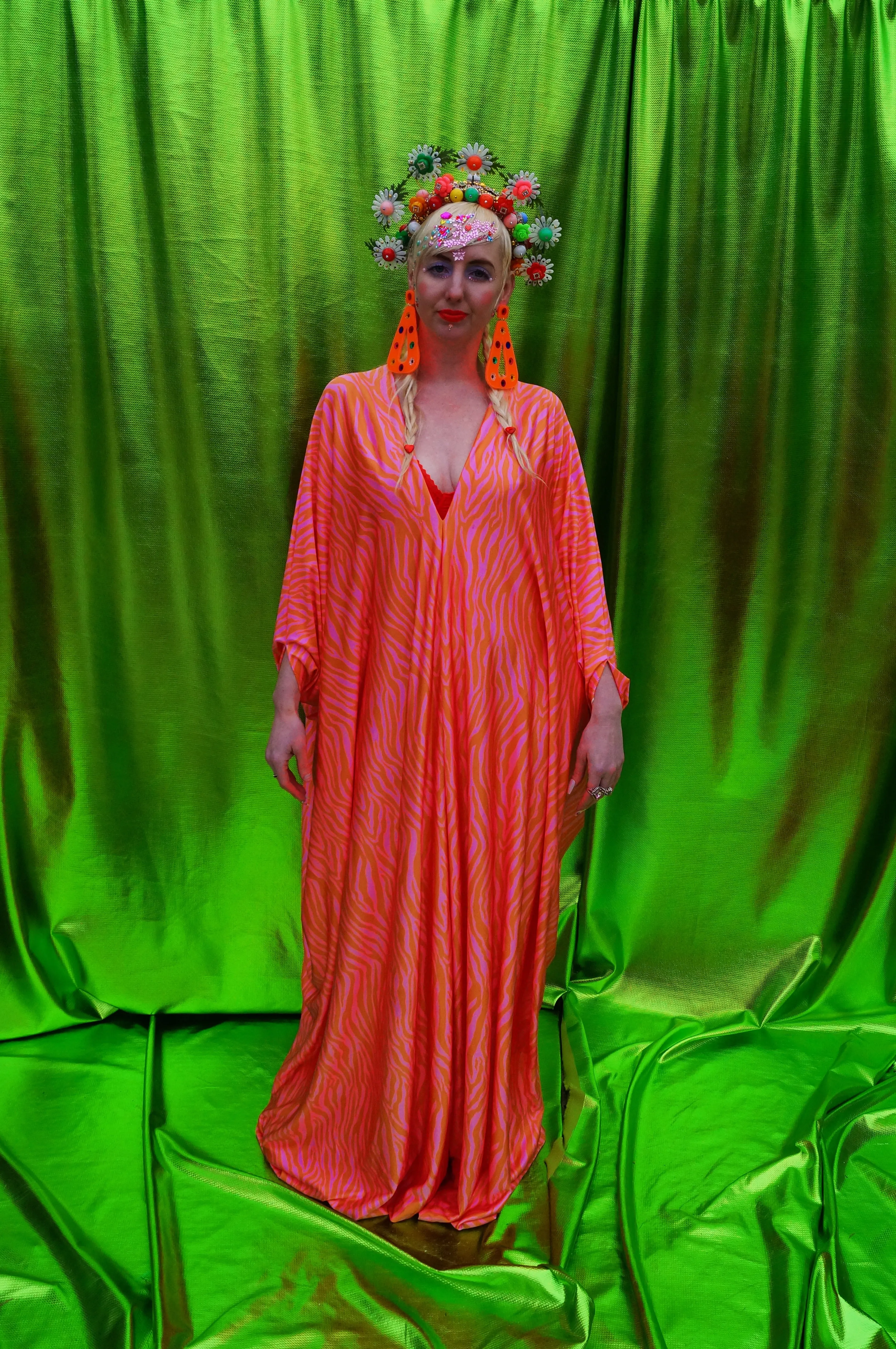 Pink and Orange print kaftan Gown