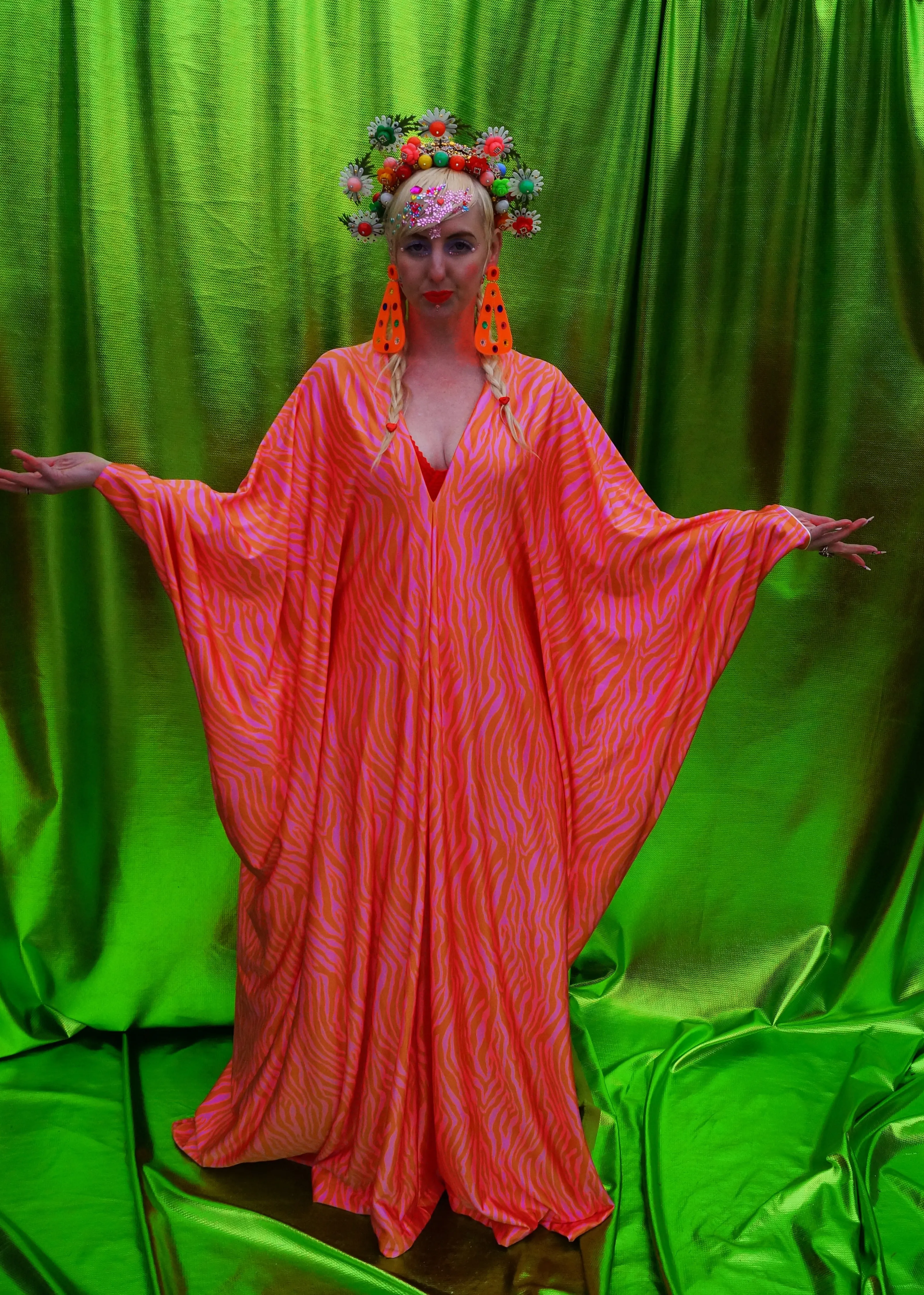 Pink and Orange print kaftan Gown