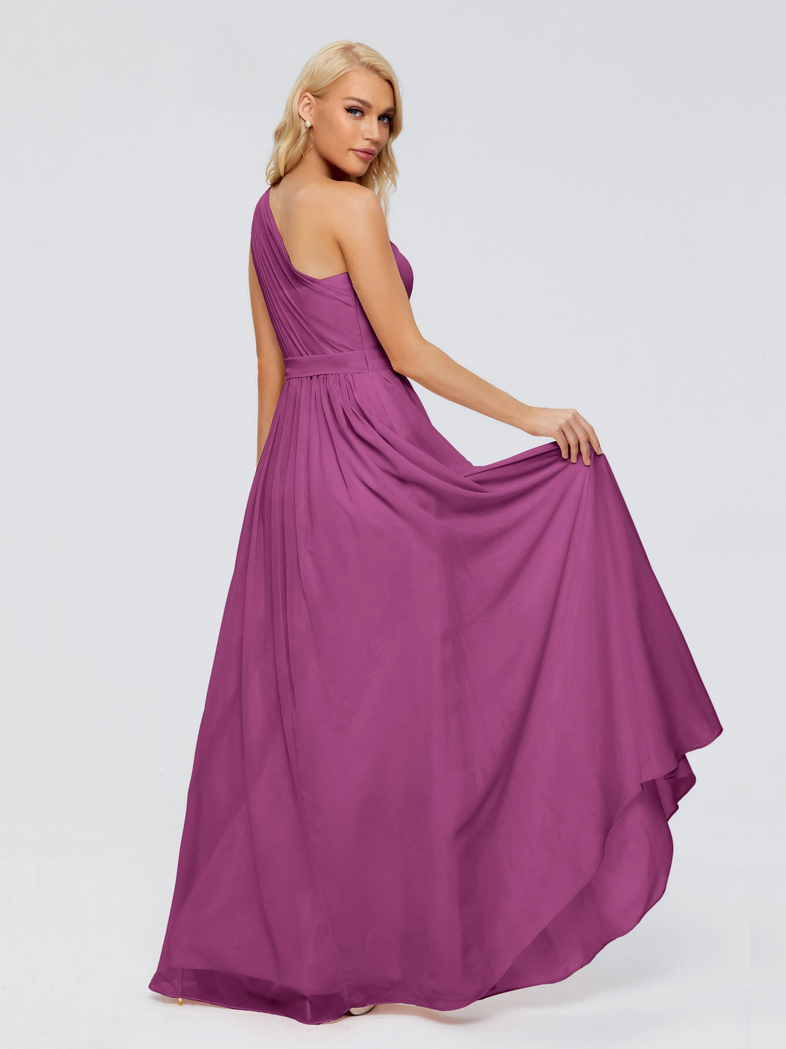 Purple Orchid Bridesmaid Dresses Arabella One Shoulder Sash Bridesmaid Dresses