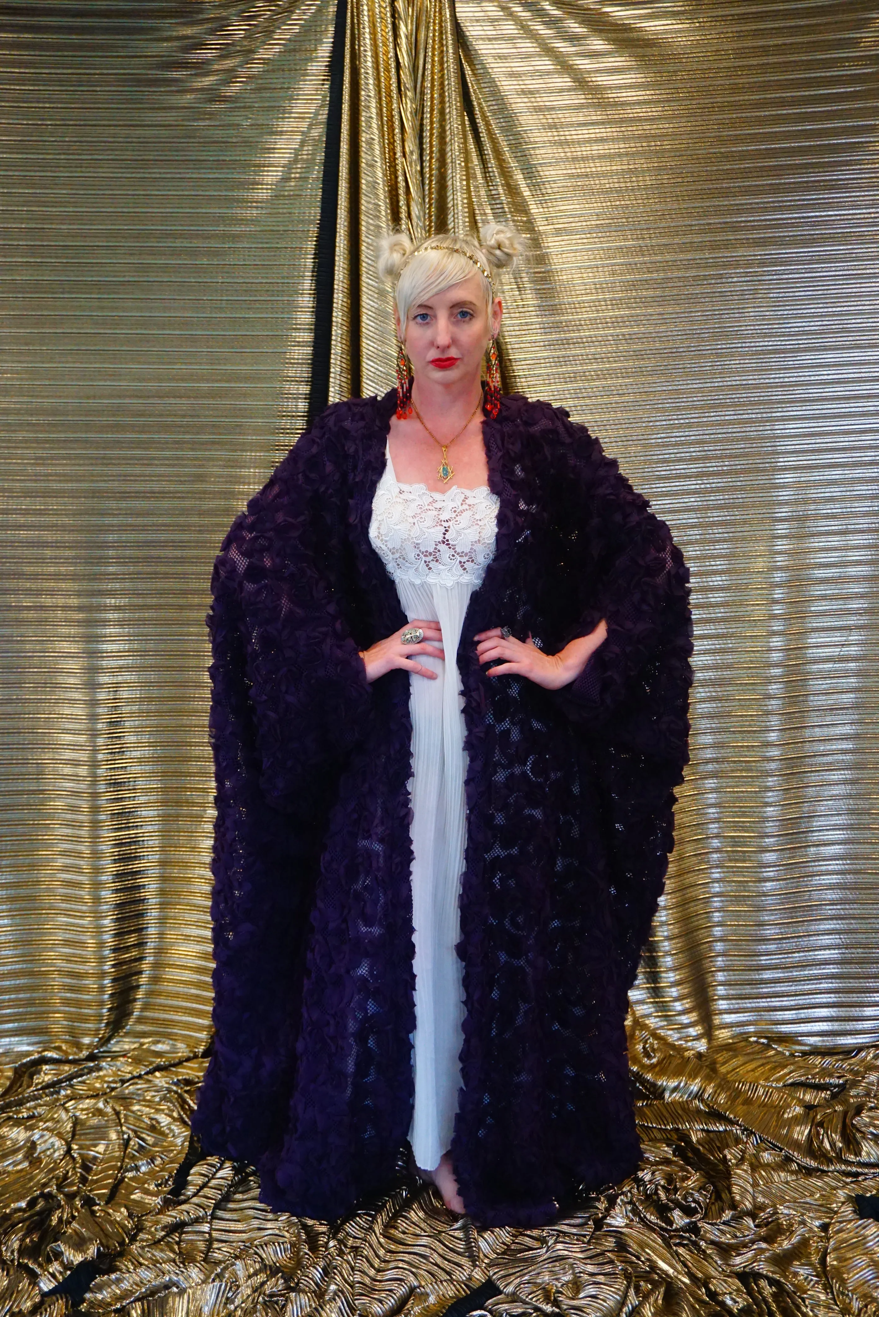 Purple textured Floral Kimono Robe