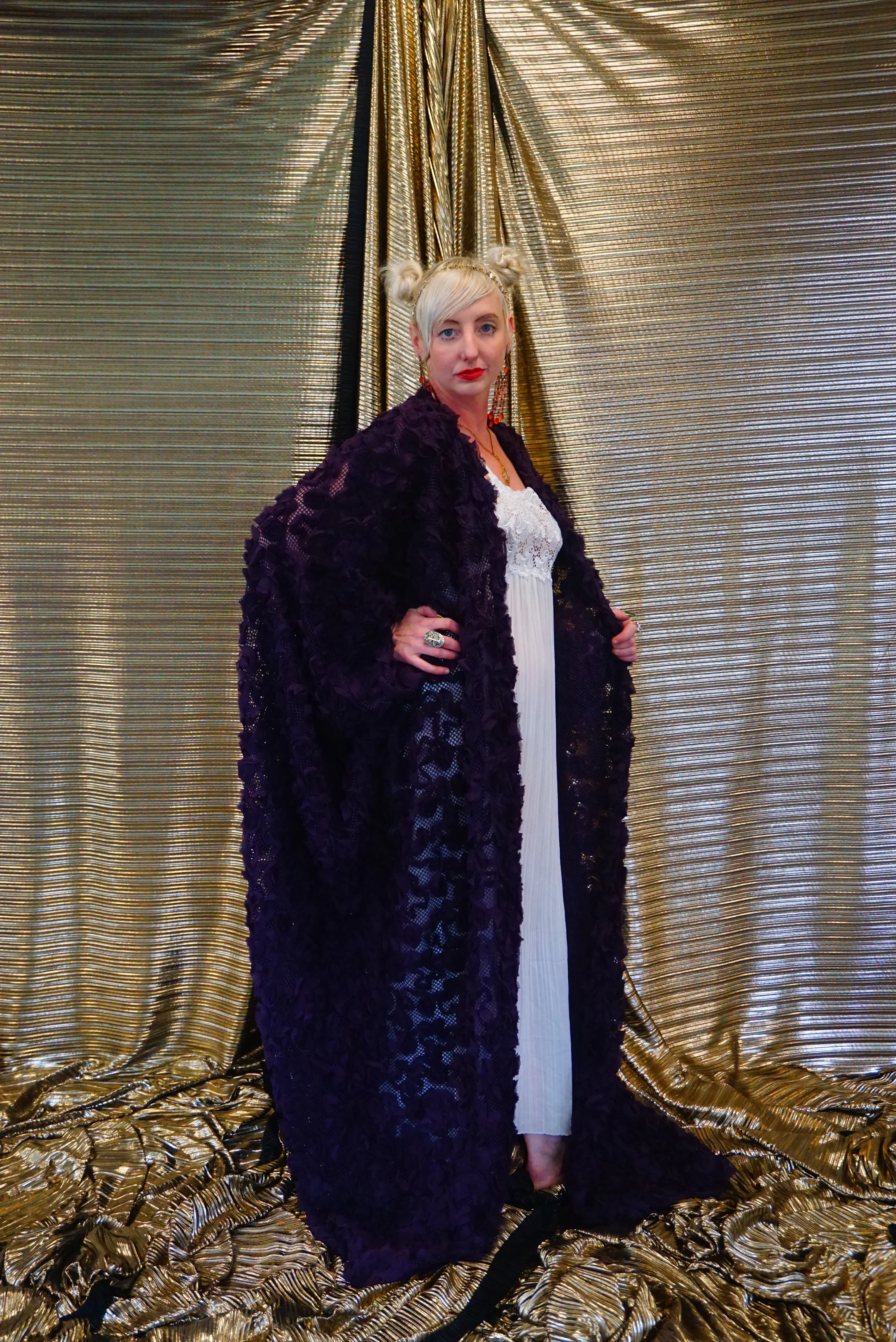 Purple textured Floral Kimono Robe