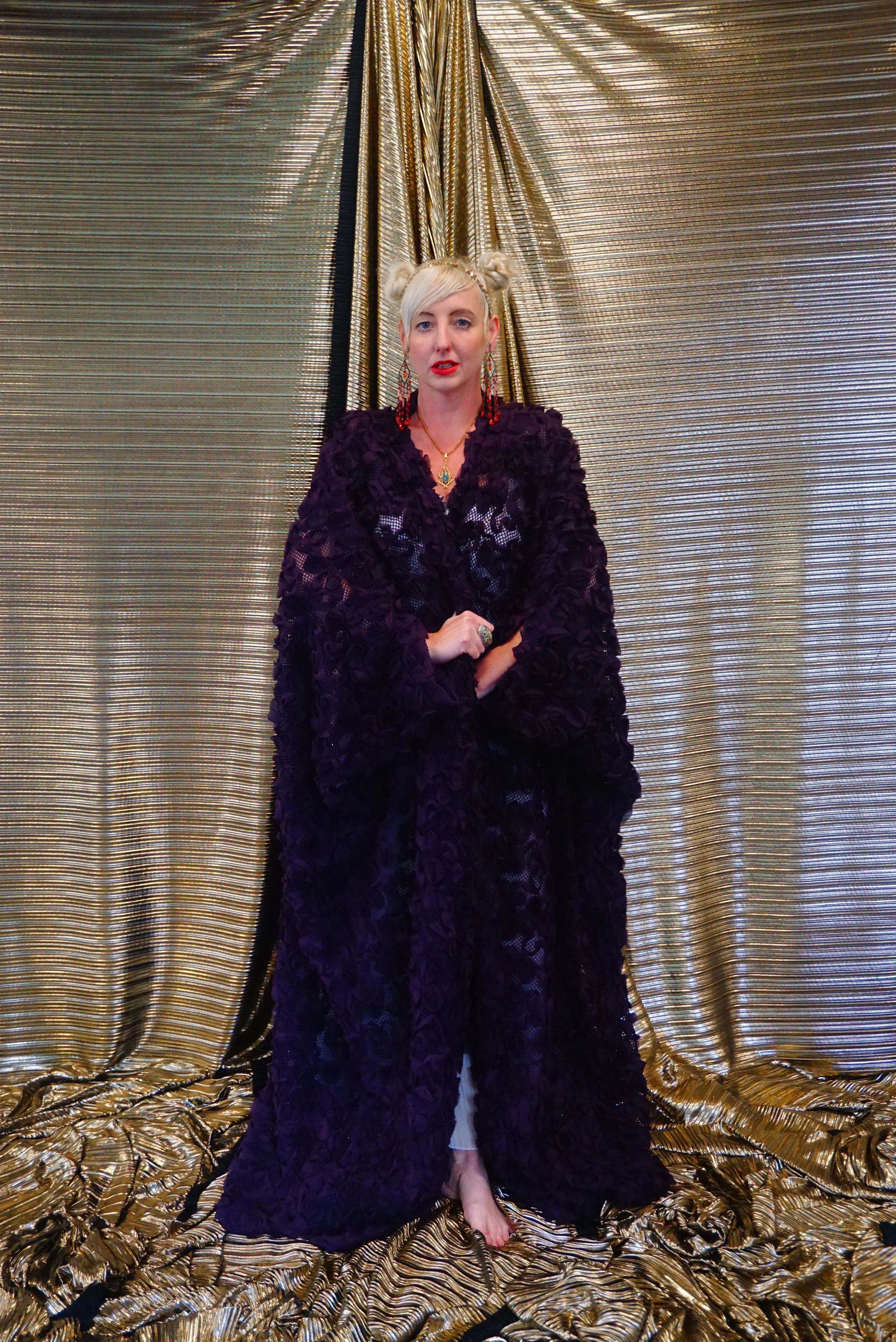 Purple textured Floral Kimono Robe