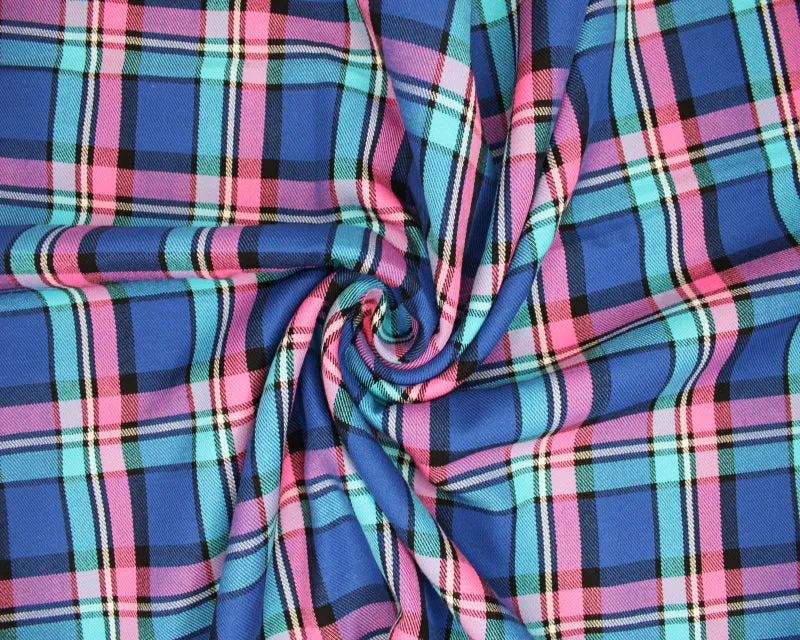 "Nancy" pink and Blue Tartan cotton Mini Kaftan Dress