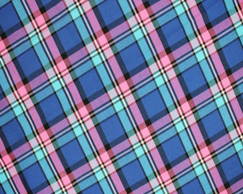 "Nancy" pink and Blue Tartan cotton Mini Kaftan Dress