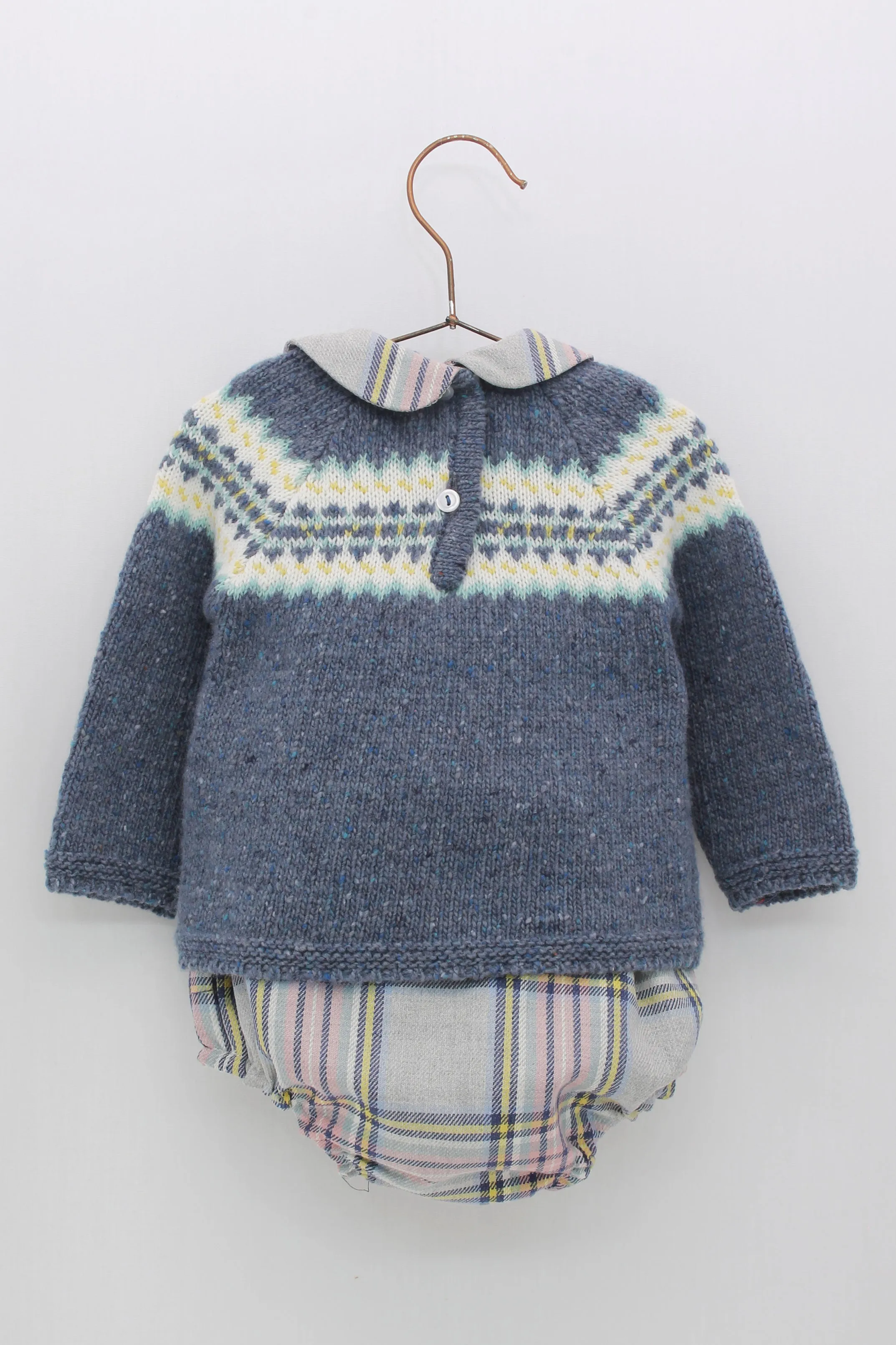 "Timmy" Dusky Blue Knit Top & Tartan Jam Pants