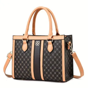 realaiot  Vintage Geometric Print Tote Bag, Retro PU Crossbody Bag, Women's Casual Handbag & Shoulder Purse For Commute