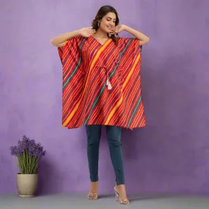 Red Leheriya Print Cotton Kaftan Dress (SHKUP1230)