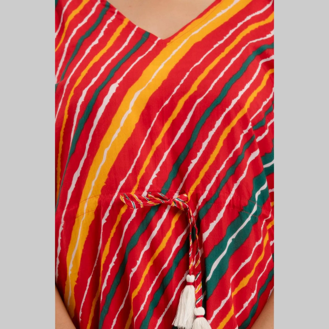 Red Leheriya Print Cotton Kaftan Dress (SHKUP1230)