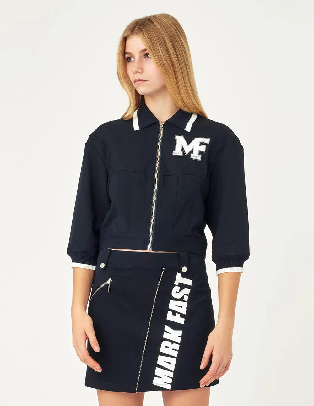 Rose Blue Embroidered Mid-Sleeves Casual Jacket