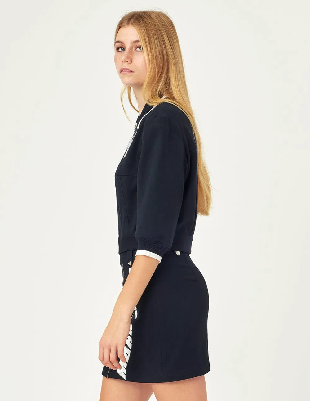 Rose Blue Embroidered Mid-Sleeves Casual Jacket