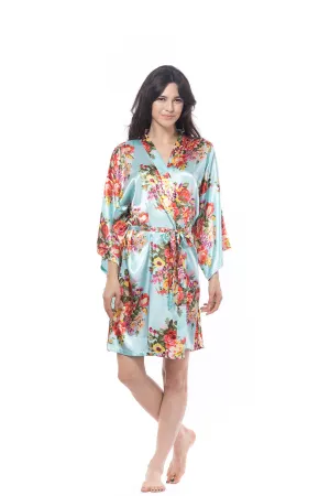 Satin Floral Blossom Robe Light Blue