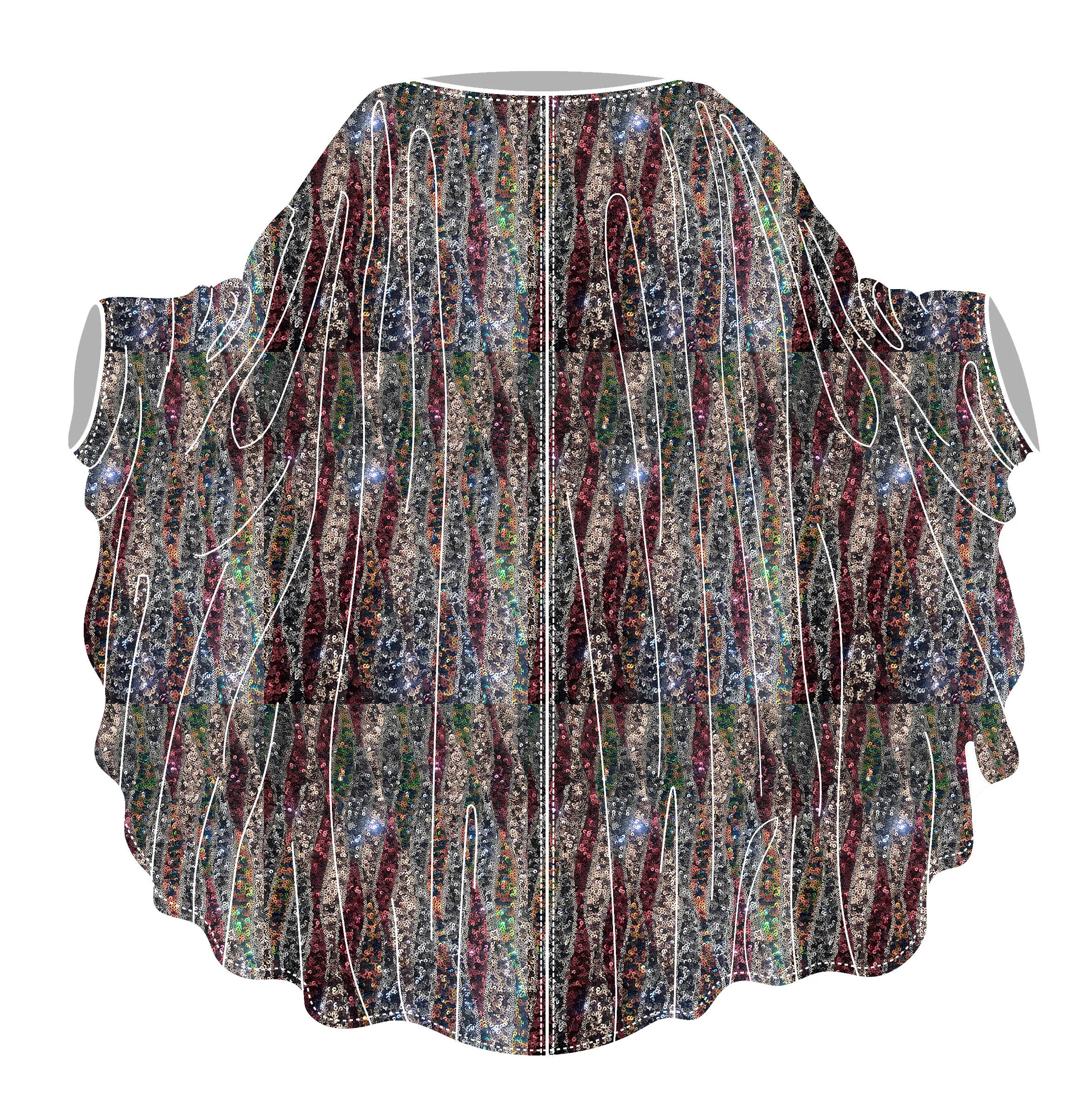 Sequin Mesh Autmnal Bronzes, Waves Pattern Mini Dress kaftan