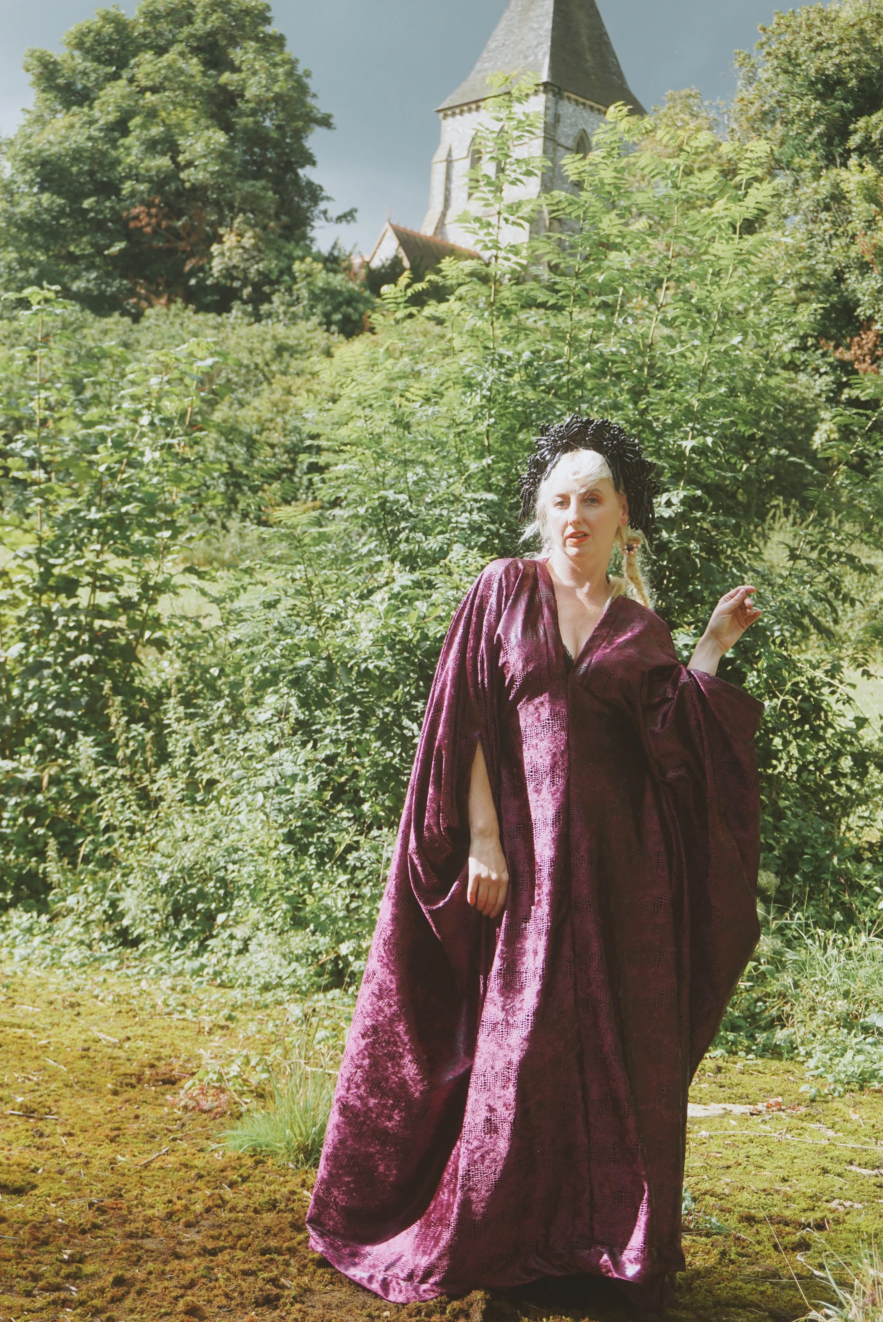 Shiny Purple Snakeskin Velvet kaftan Gown