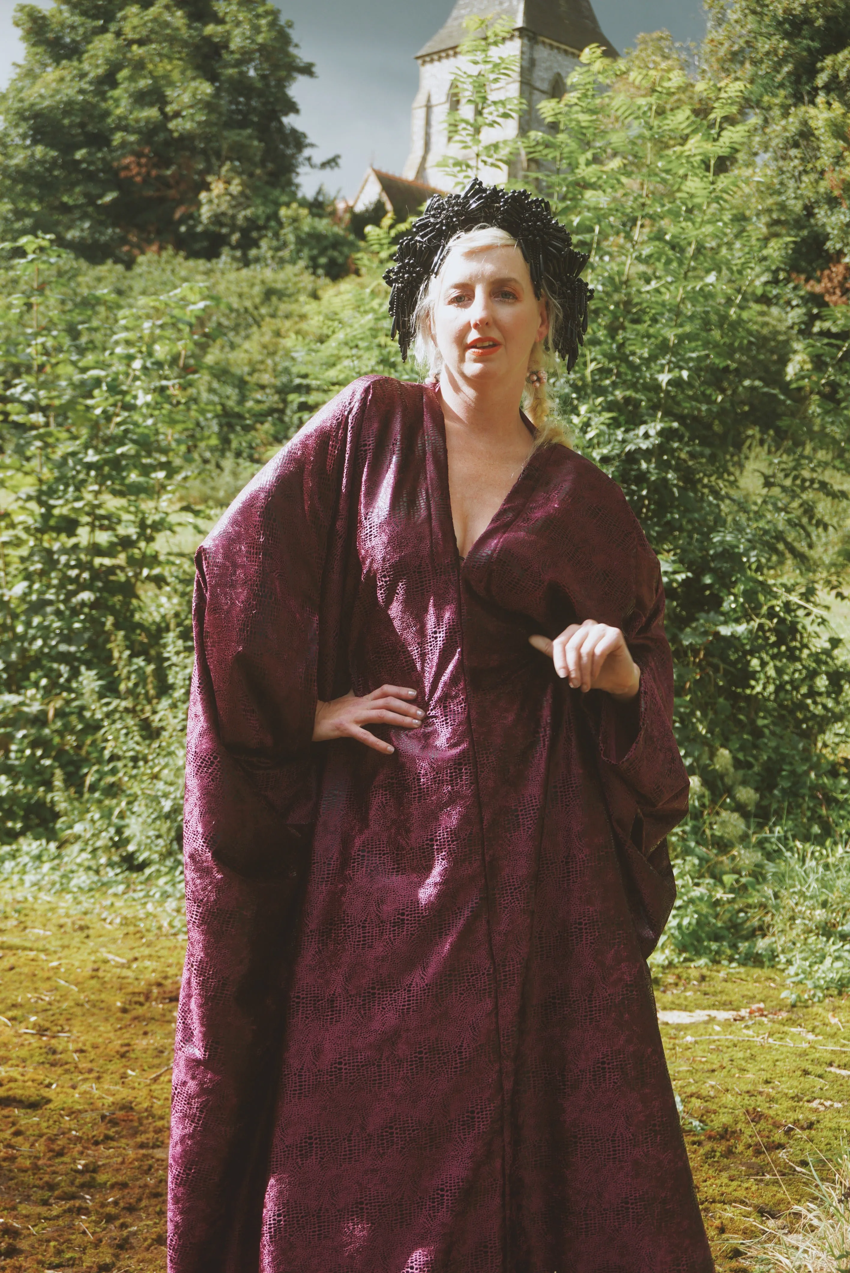 Shiny Purple Snakeskin Velvet kaftan Gown