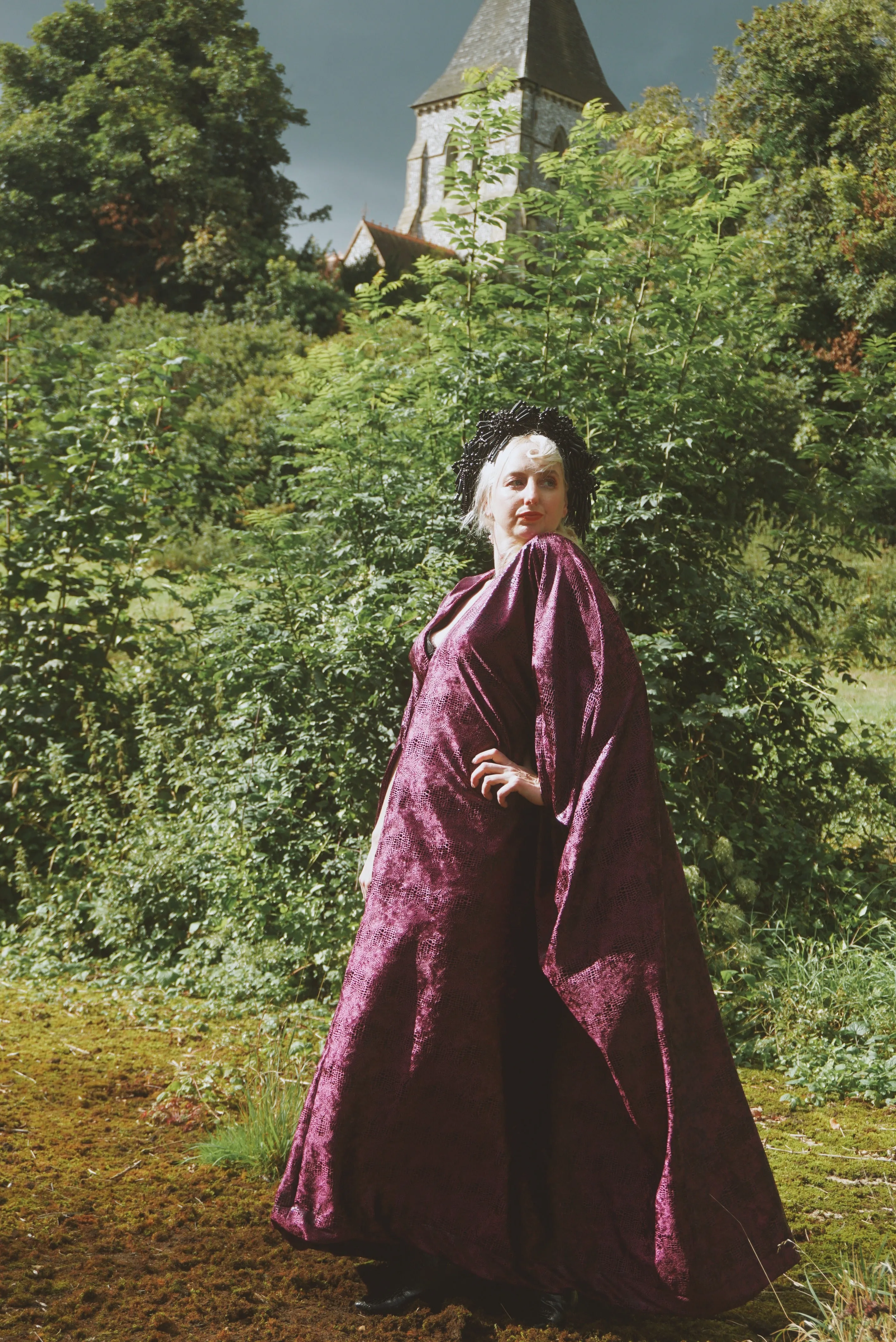 Shiny Purple Snakeskin Velvet kaftan Gown