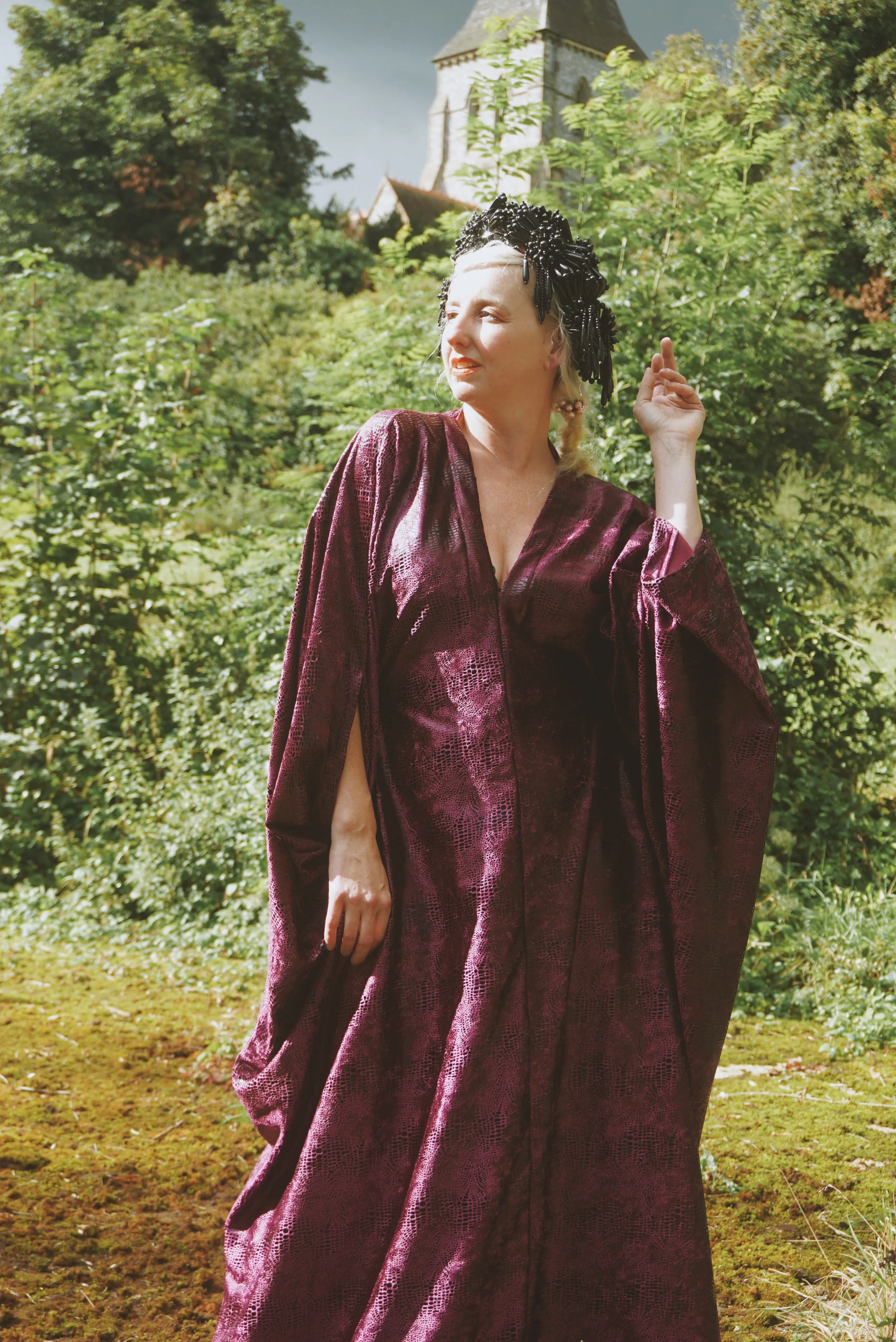 Shiny Purple Snakeskin Velvet kaftan Gown