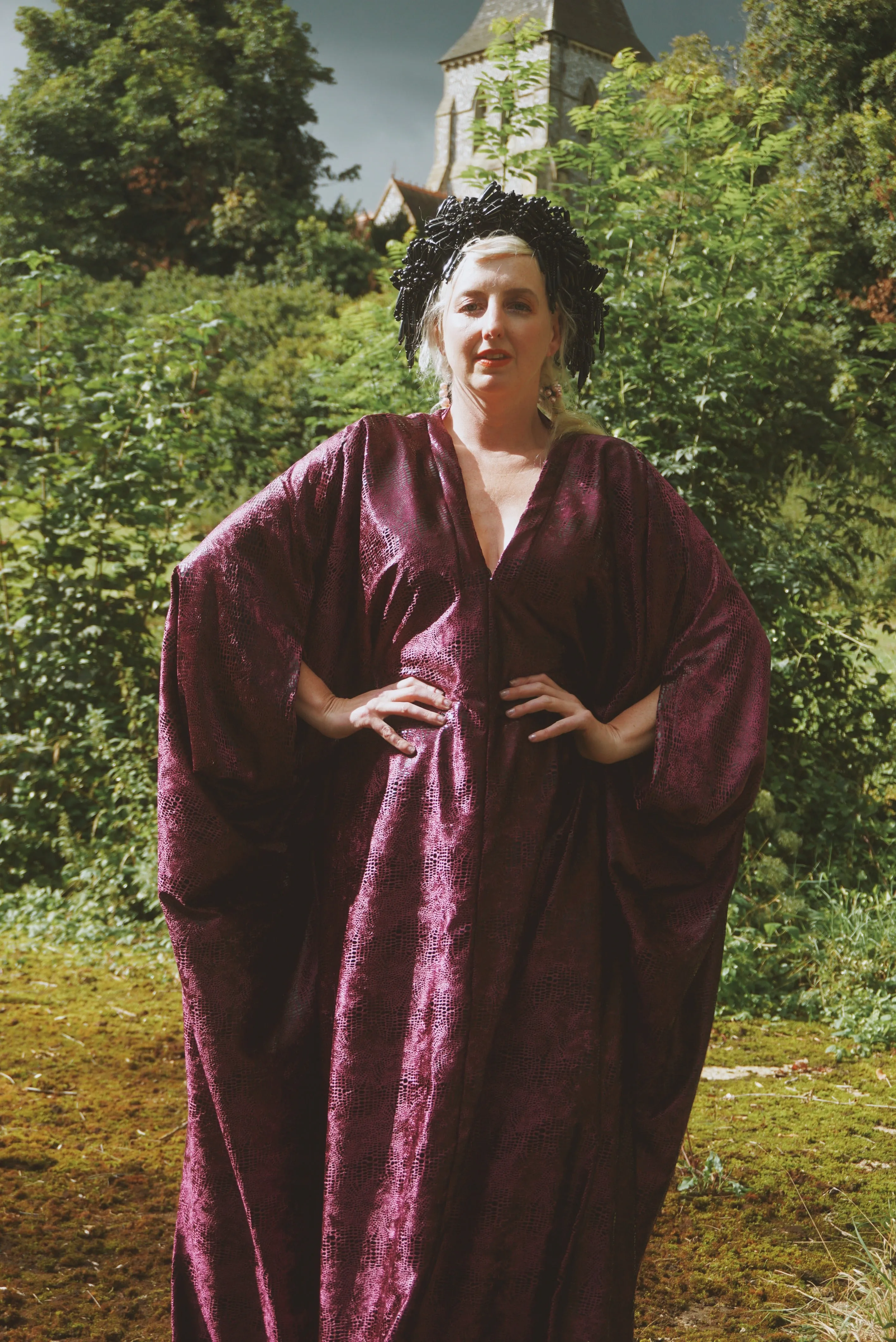 Shiny Purple Snakeskin Velvet kaftan Gown