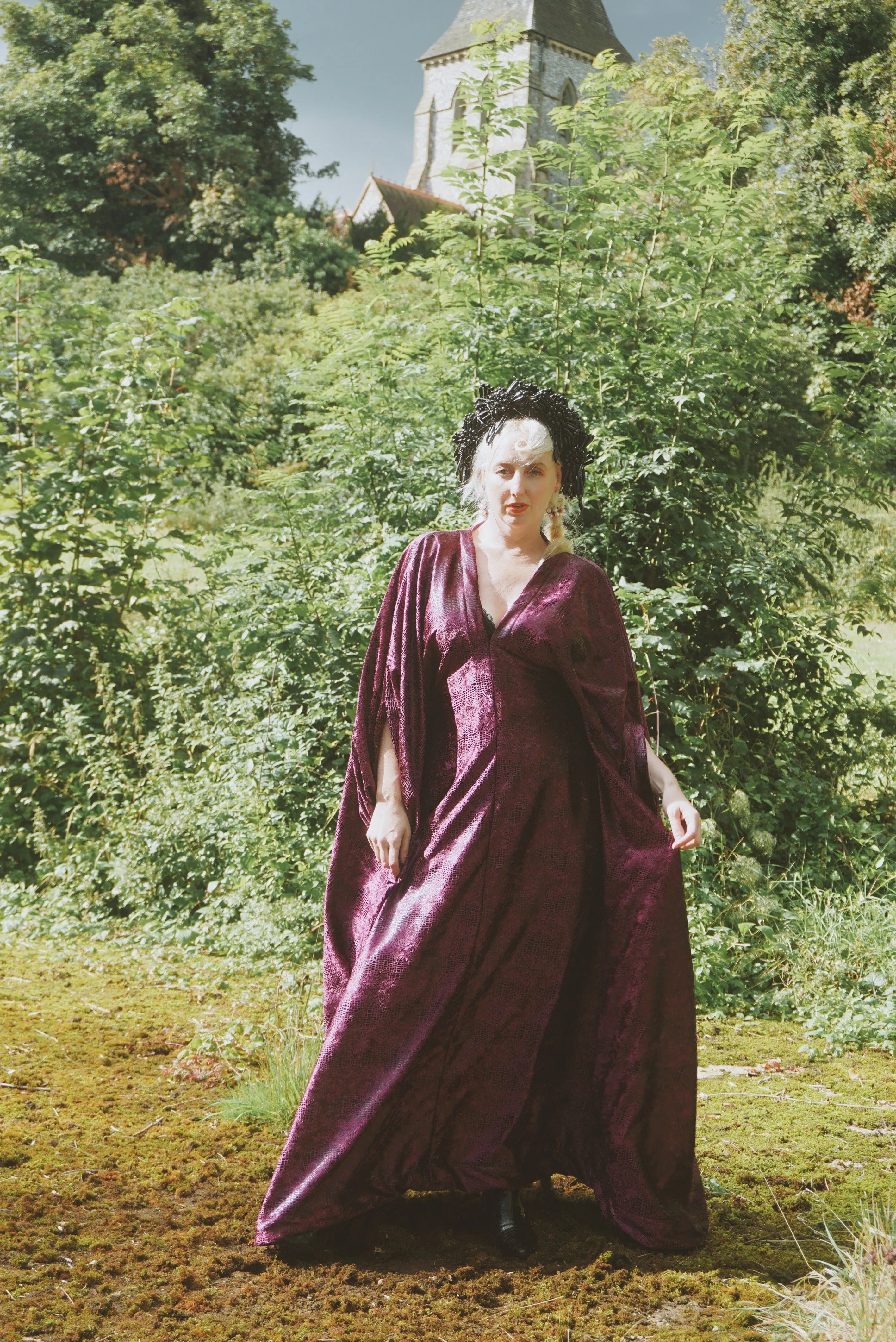 Shiny Purple Snakeskin Velvet kaftan Gown