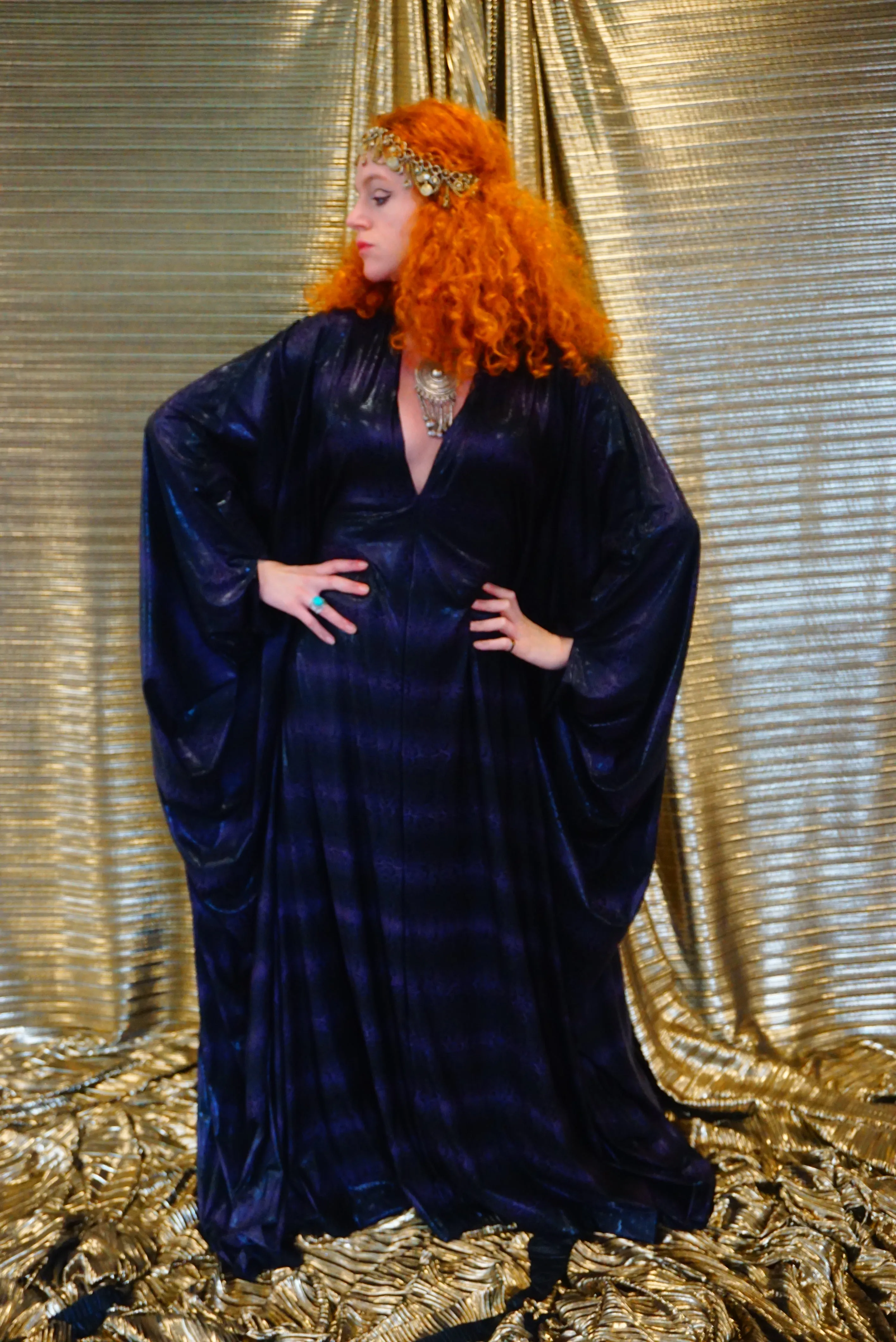Snakeskin wetlook liquid kaftan gown - Purple and Black