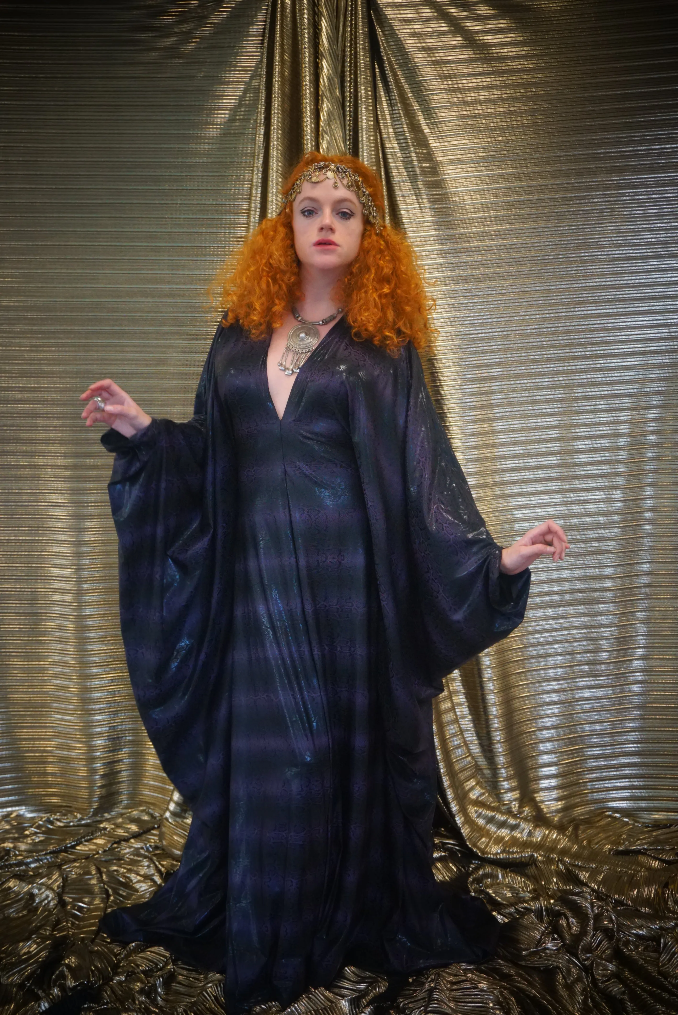 Snakeskin wetlook liquid kaftan gown - Purple and Black