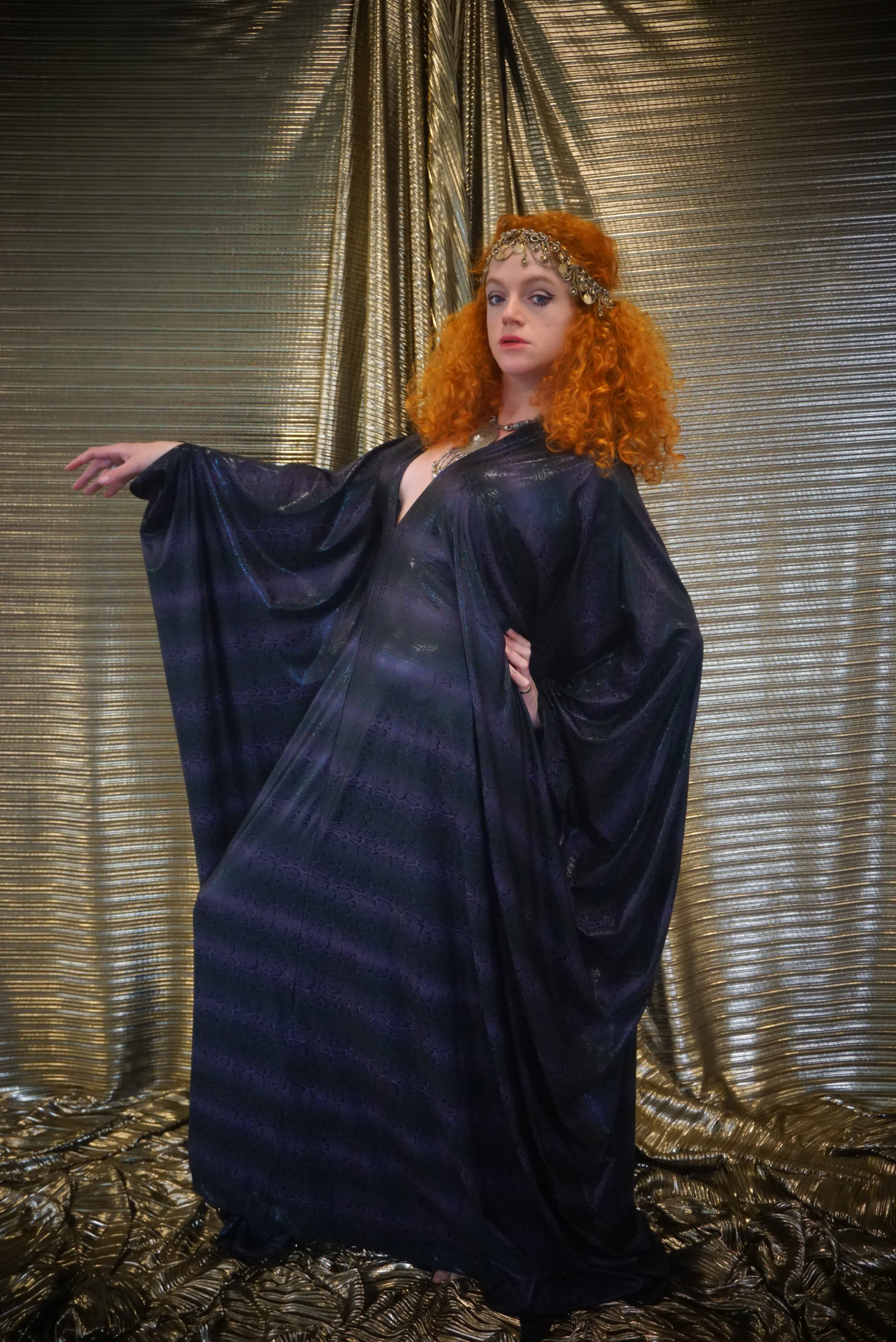 Snakeskin wetlook liquid kaftan gown - Purple and Black