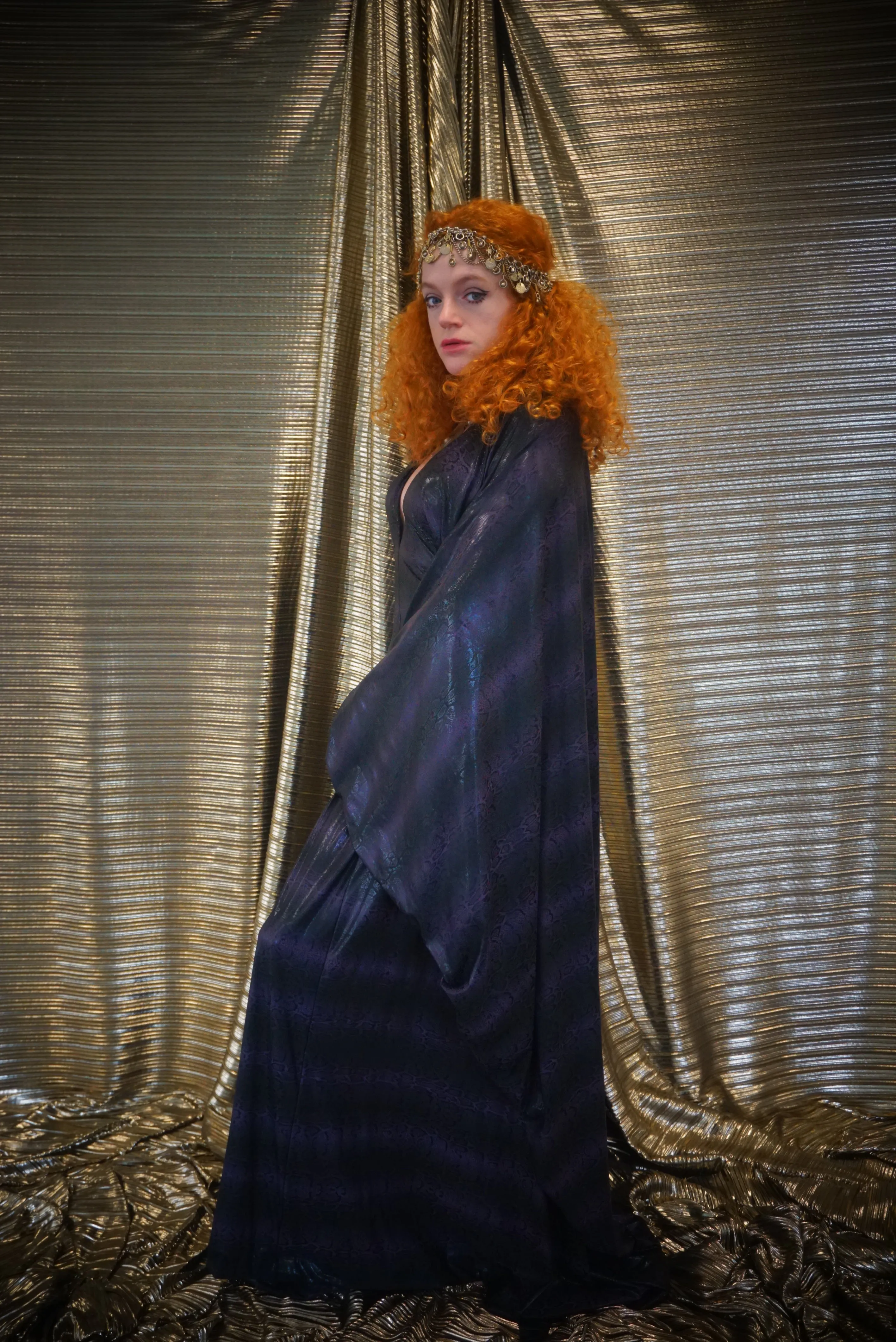 Snakeskin wetlook liquid kaftan gown - Purple and Black