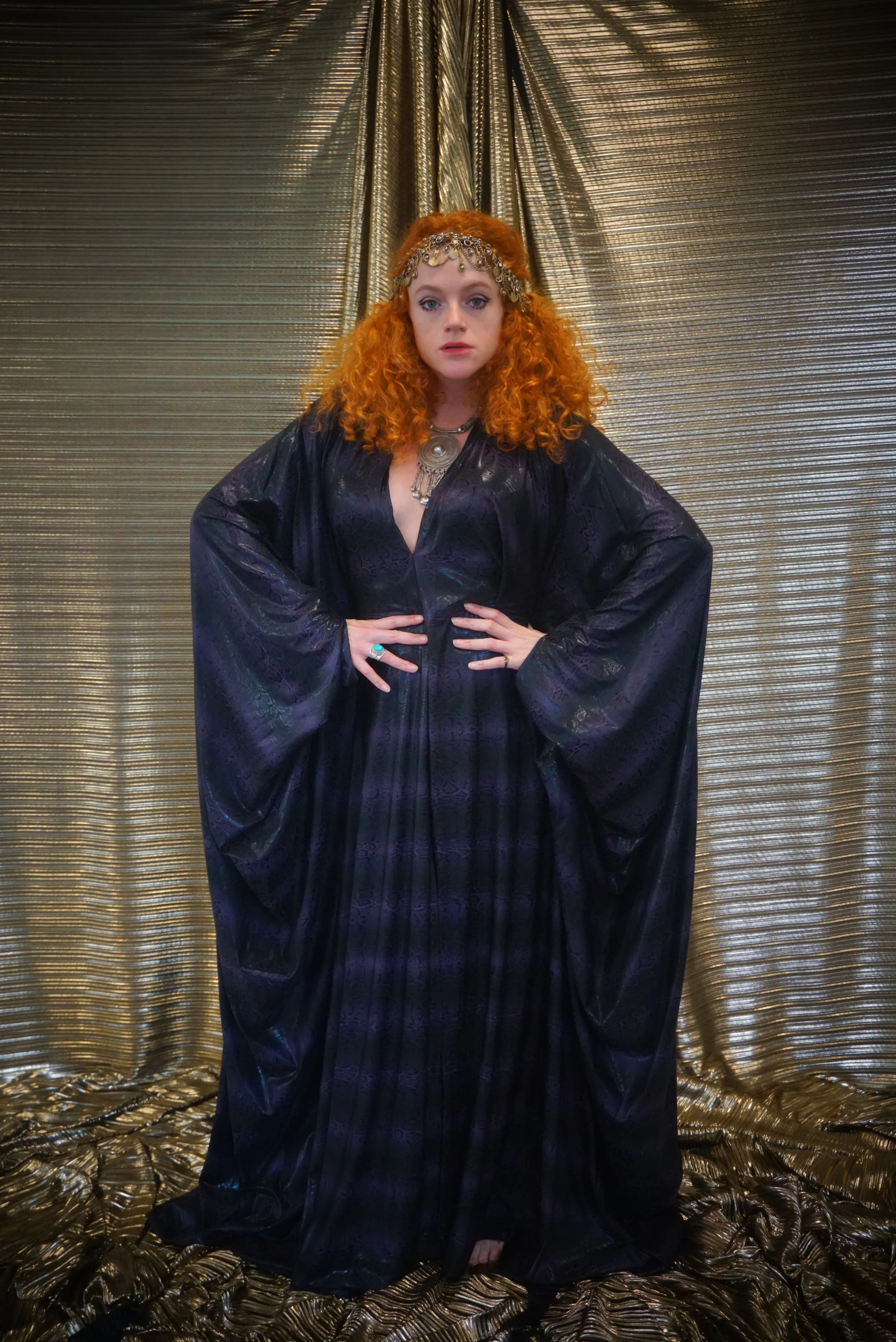 Snakeskin wetlook liquid kaftan gown - Purple and Black