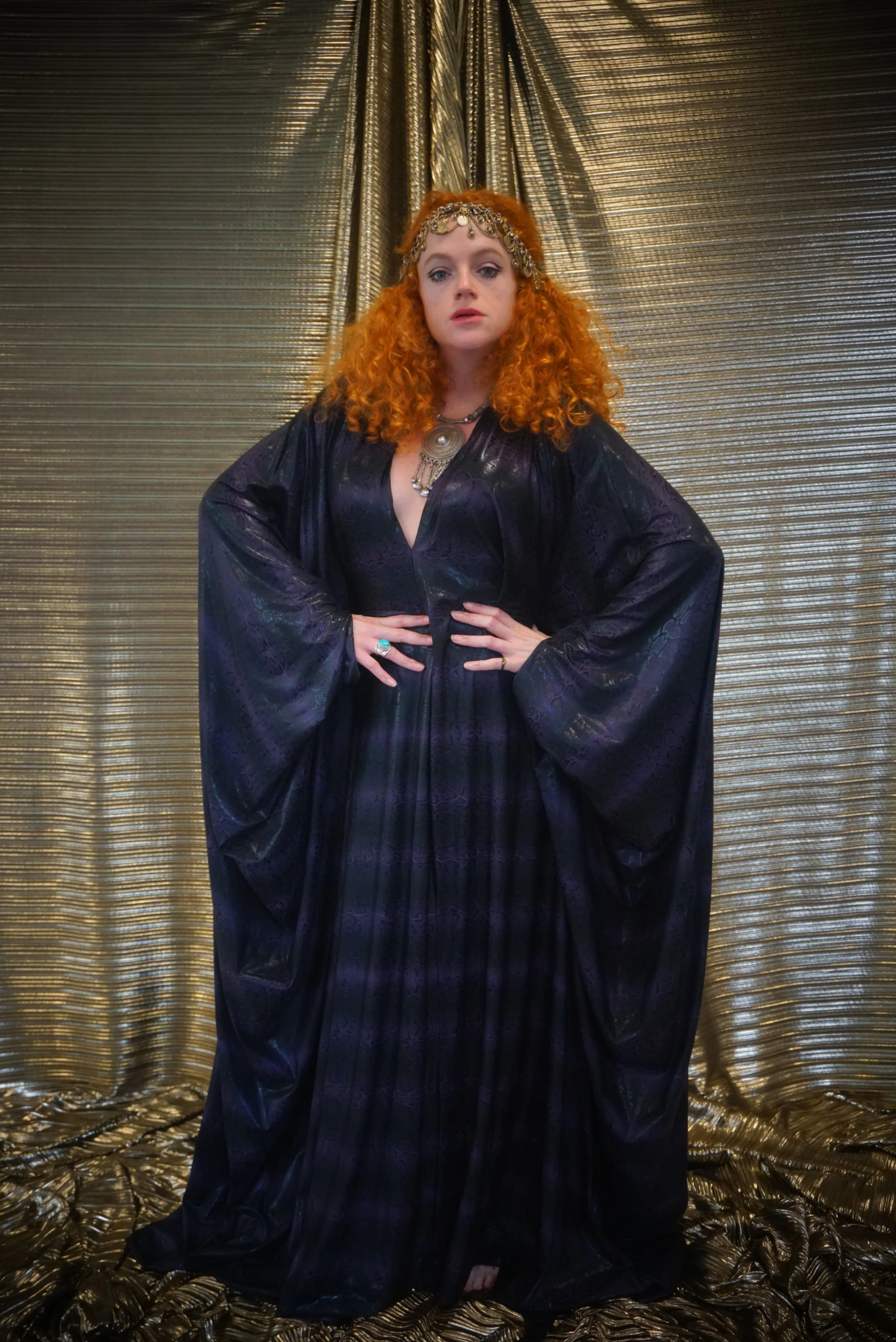 Snakeskin wetlook liquid kaftan gown - Purple and Black