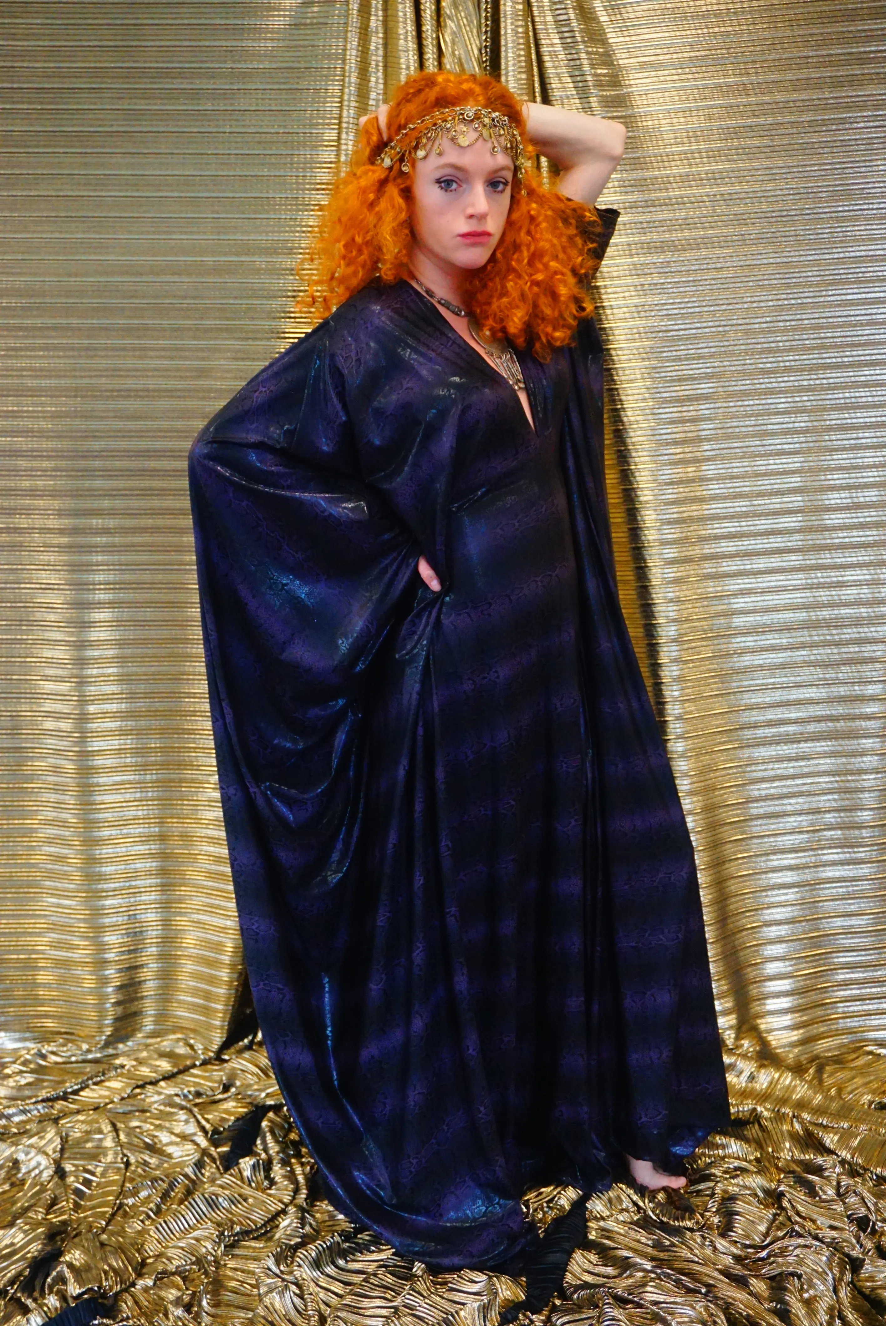 Snakeskin wetlook liquid kaftan gown - Purple and Black