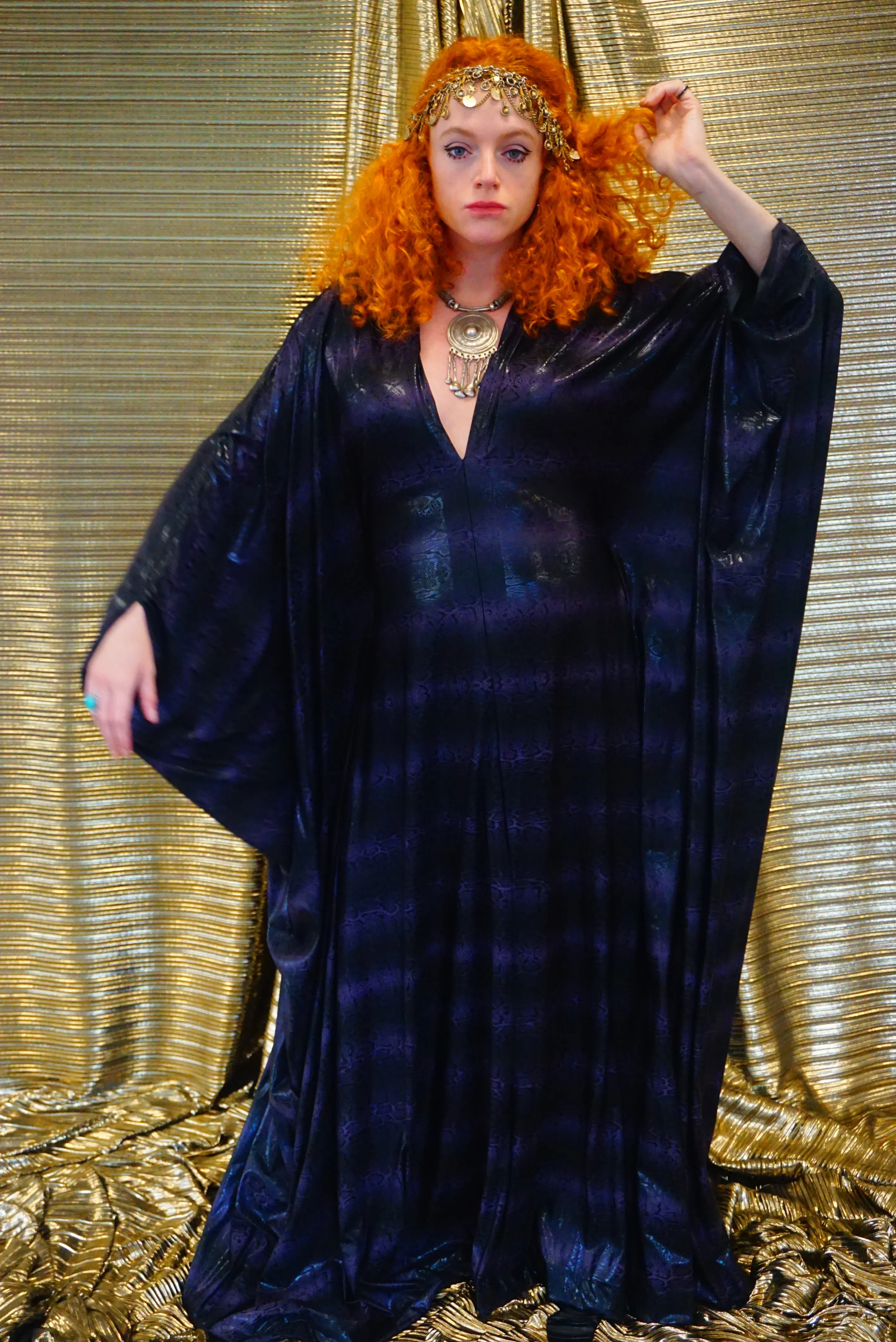 Snakeskin wetlook liquid kaftan gown - Purple and Black