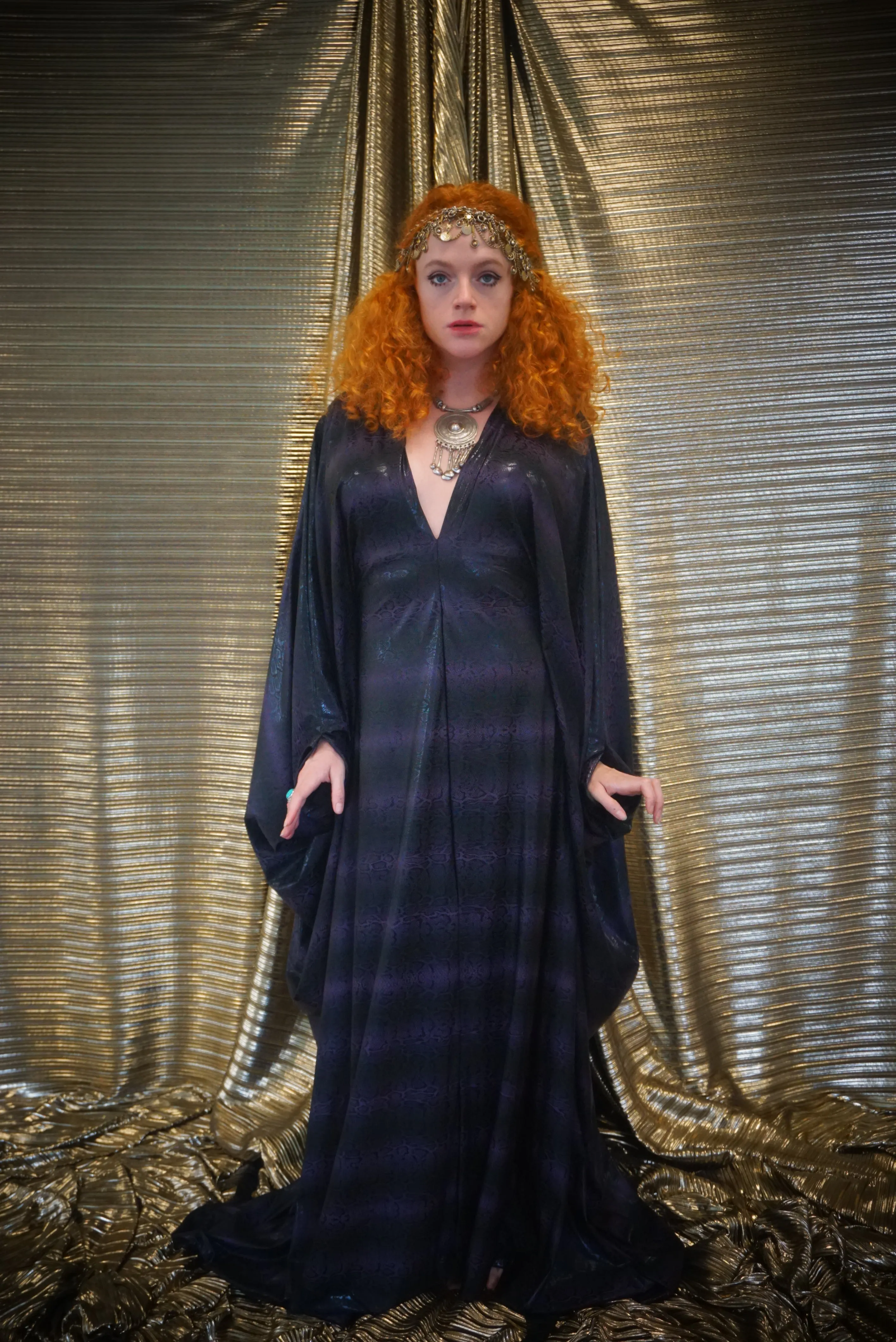 Snakeskin wetlook liquid kaftan gown - Purple and Black