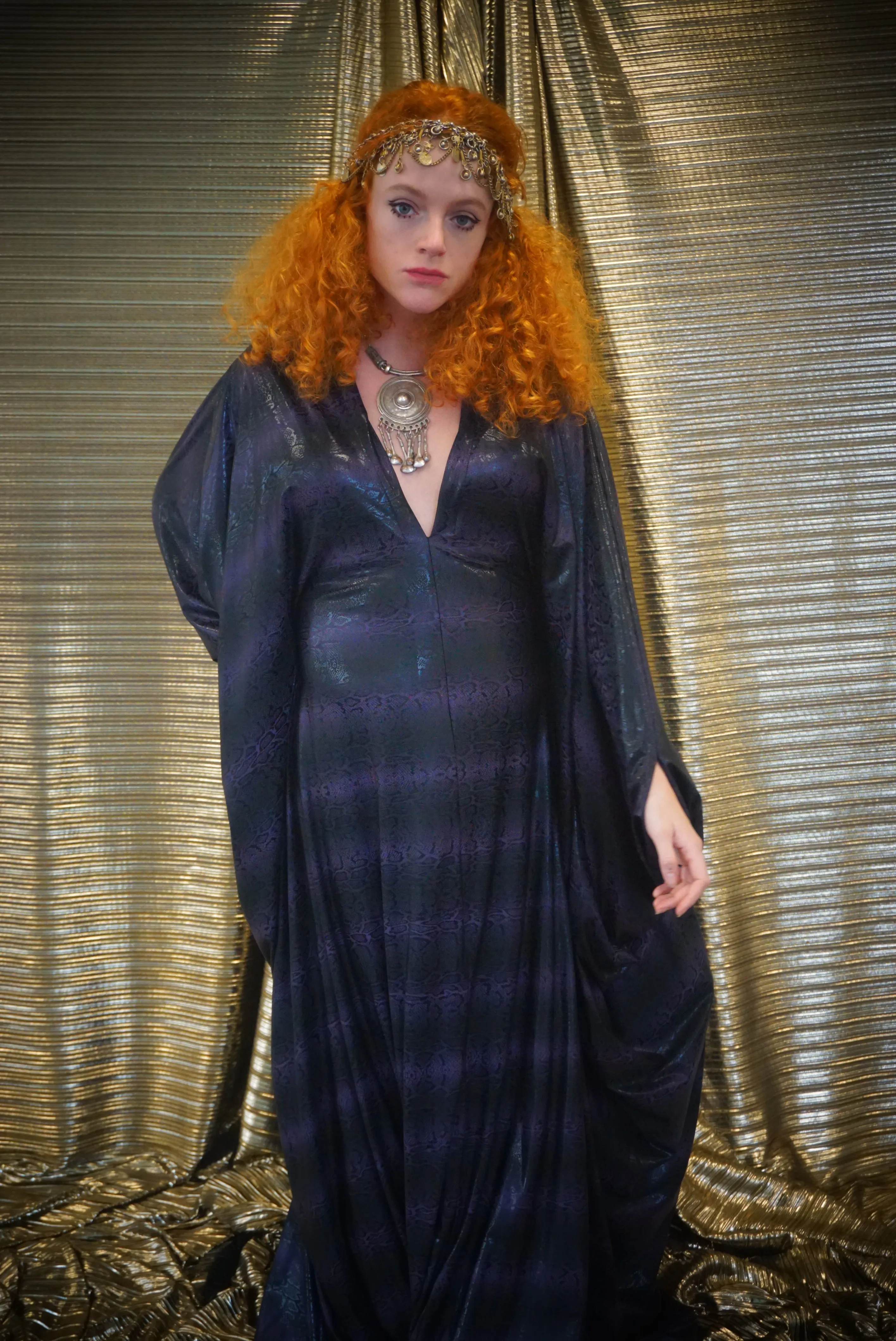 Snakeskin wetlook liquid kaftan gown - Purple and Black