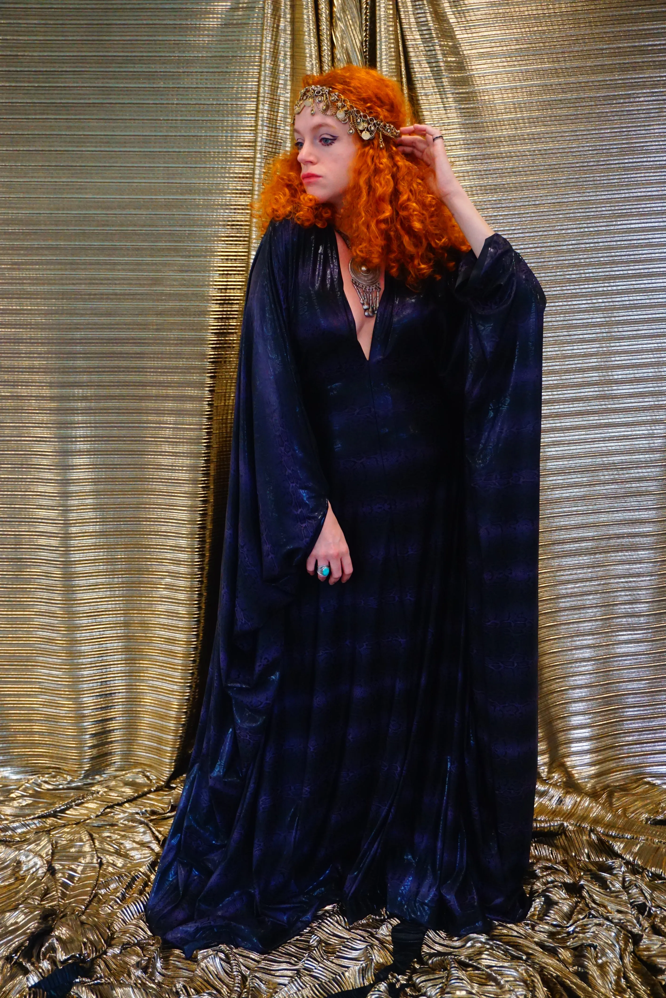 Snakeskin wetlook liquid kaftan gown - Purple and Black