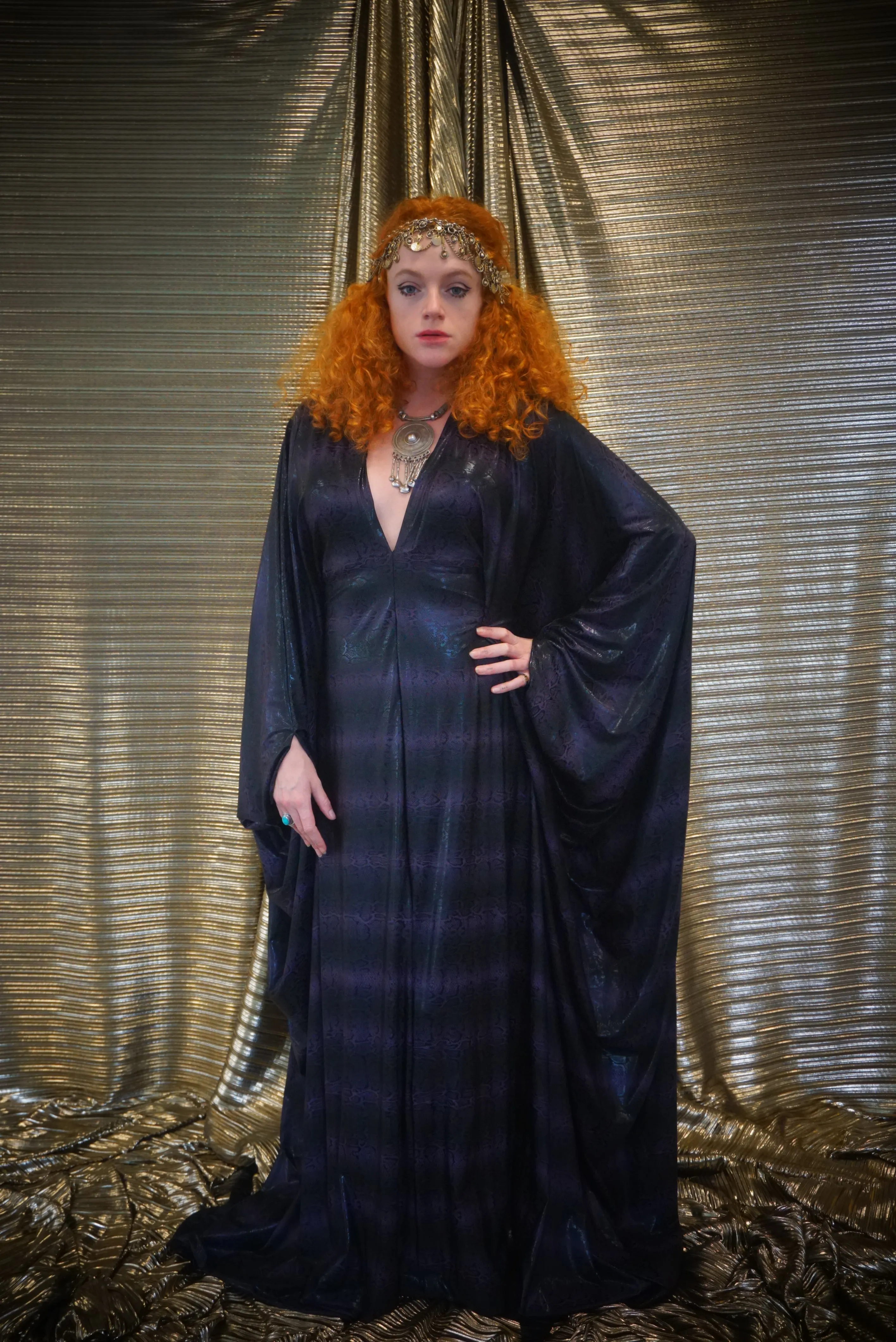 Snakeskin wetlook liquid kaftan gown - Purple and Black