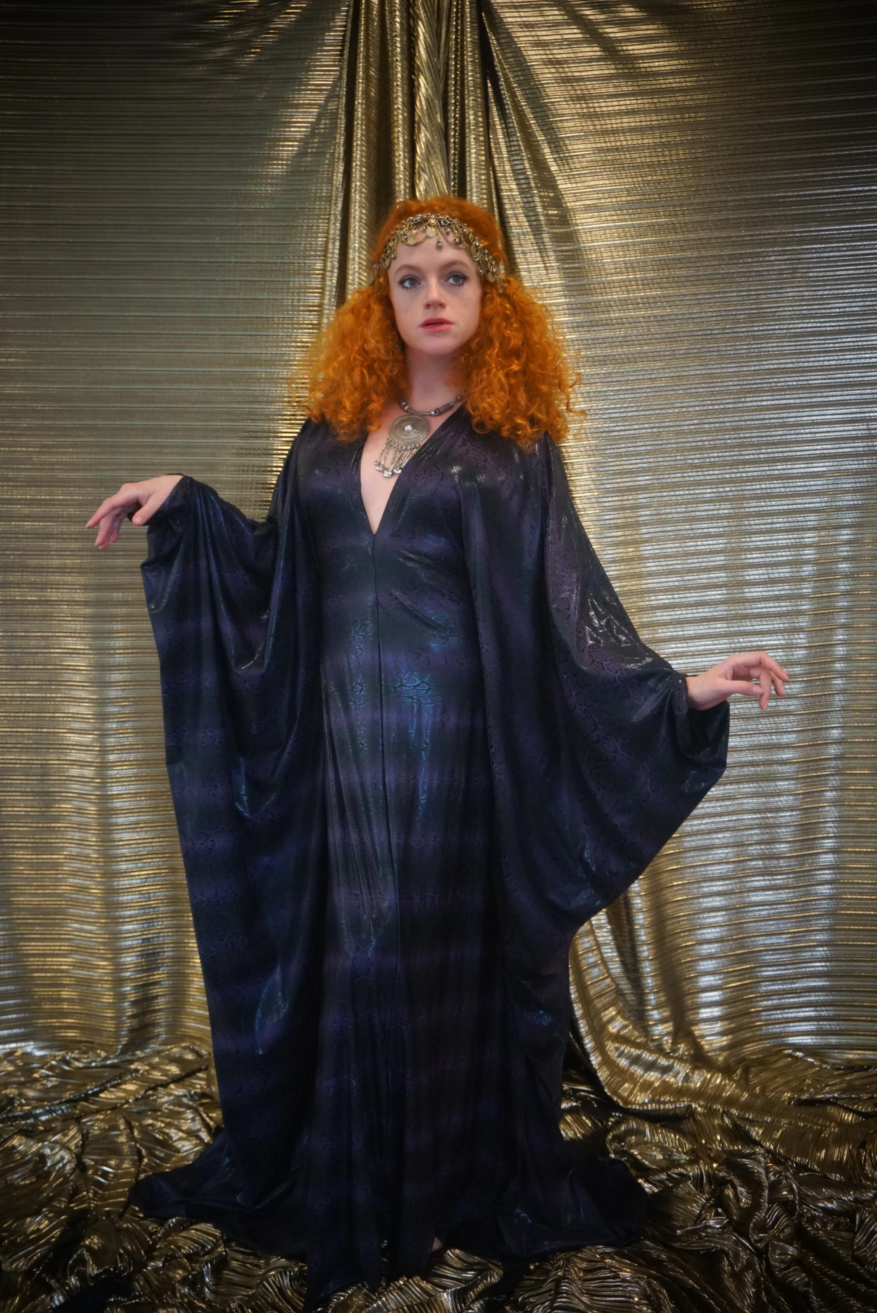 Snakeskin wetlook liquid kaftan gown - Purple and Black