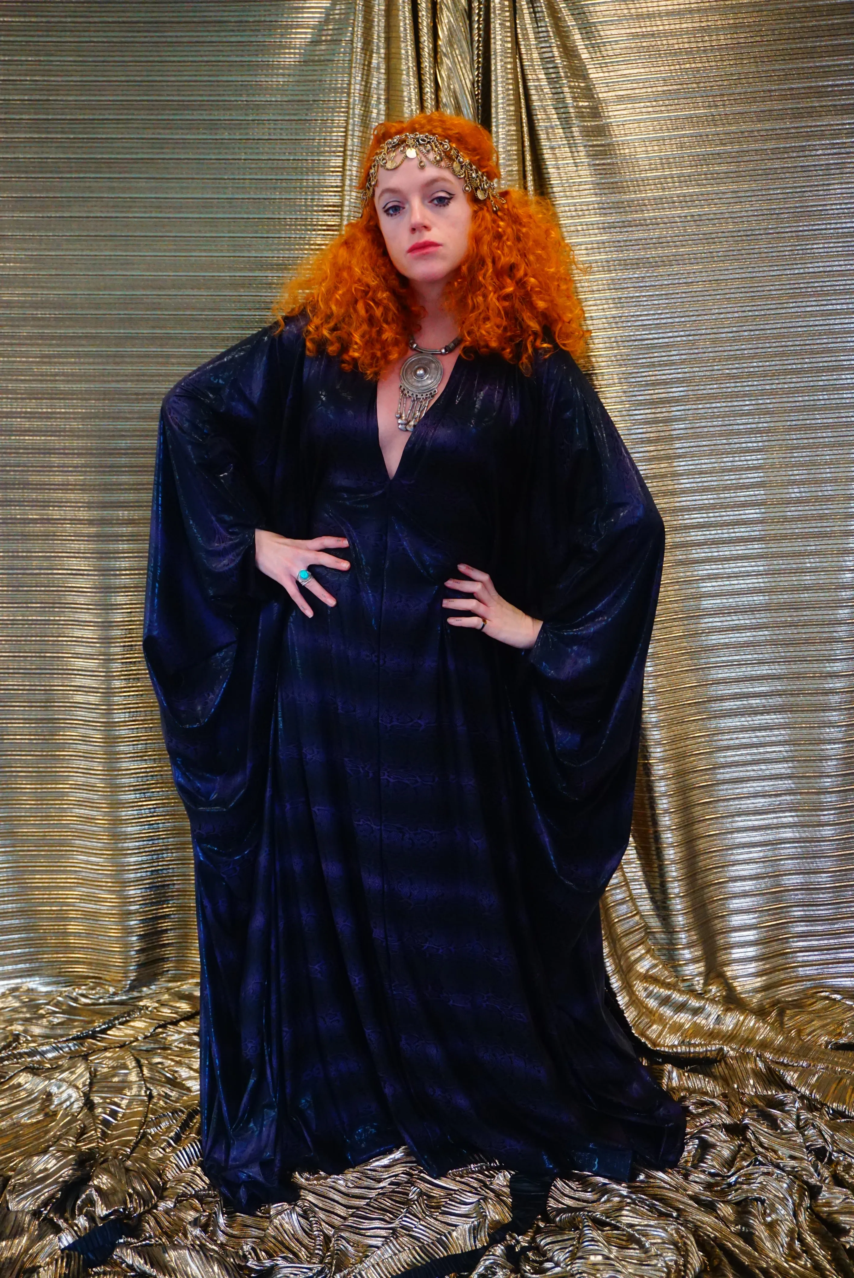 Snakeskin wetlook liquid kaftan gown - Purple and Black